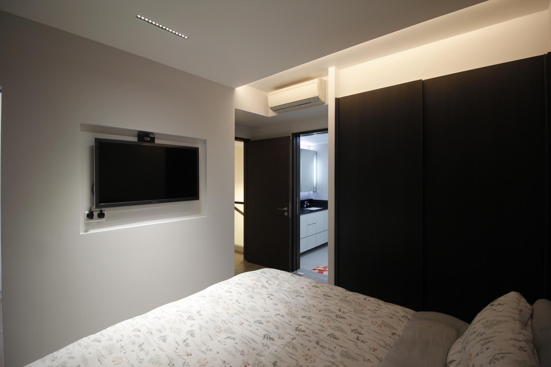 Modern Bedroom with Platform Bed and Vinyl Flooring