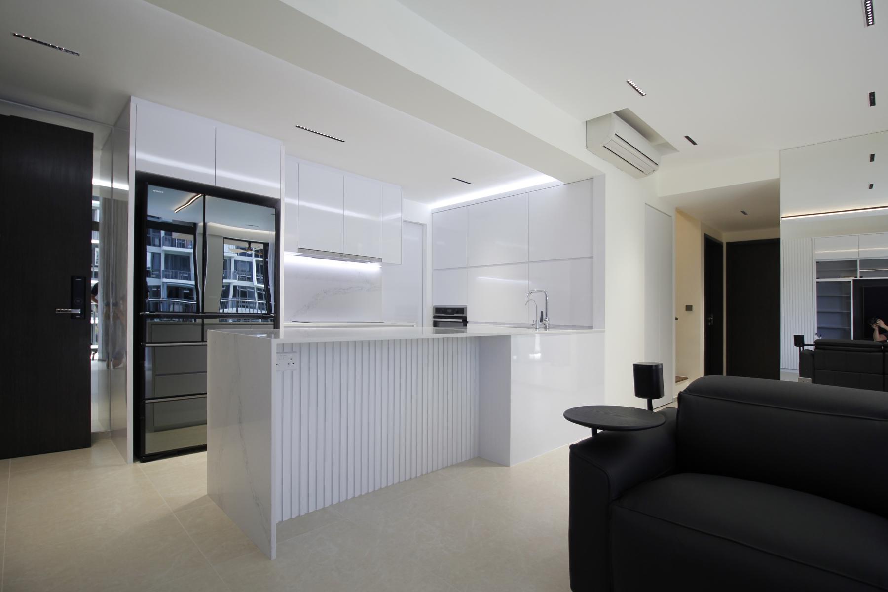 Modern Kitchen with Countertop and Marble Floor