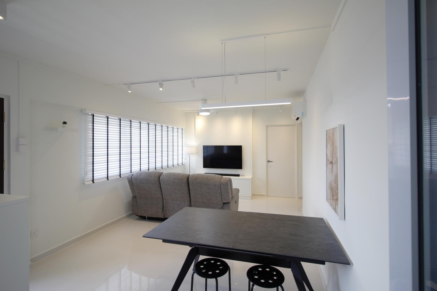 Contemporary Living Room with TV Console and Feature Wall