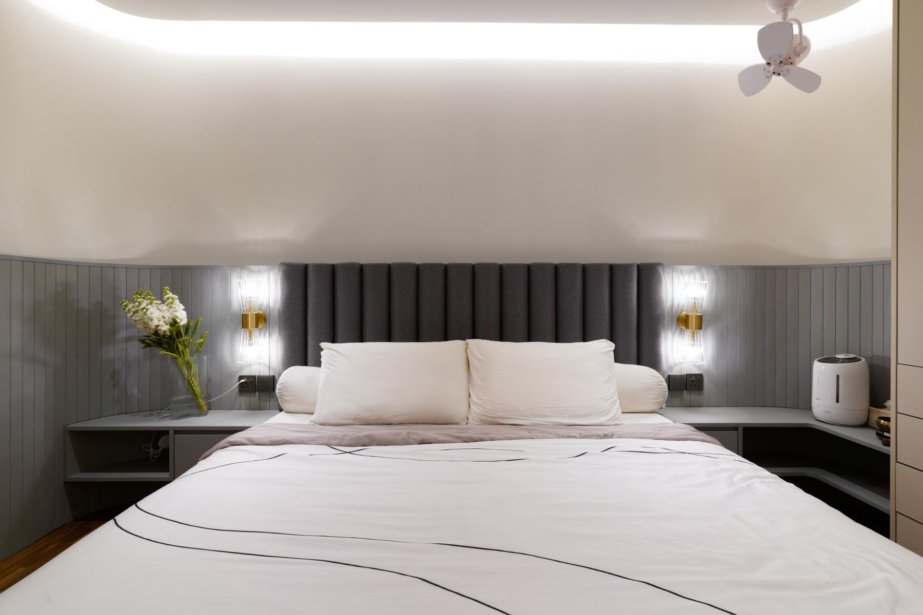 Scandinavian Bedroom with Built-in Bed and Bedside Table