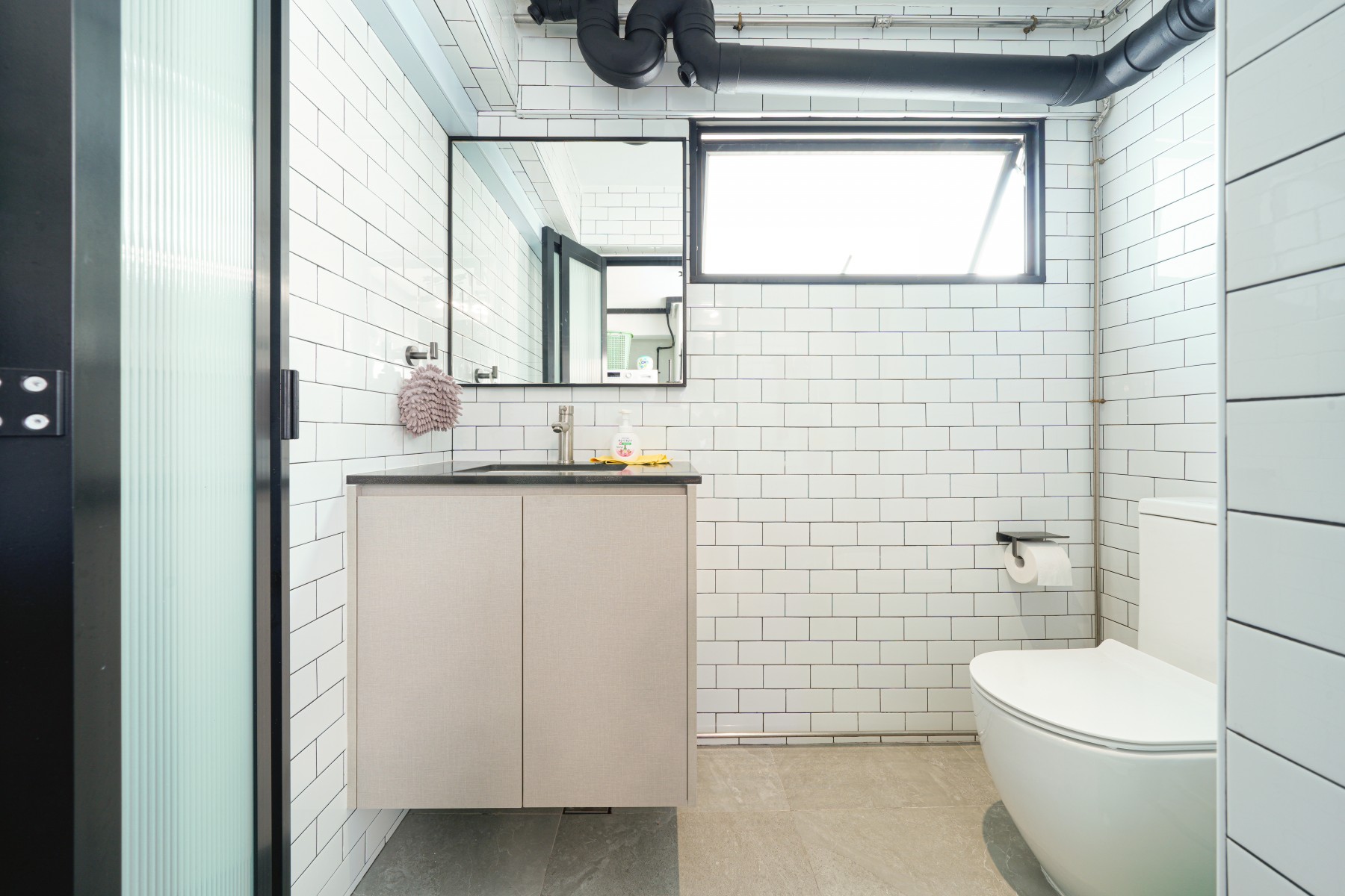 Industrial Bathroom with Bathroom Storage and Bathroom Sinks