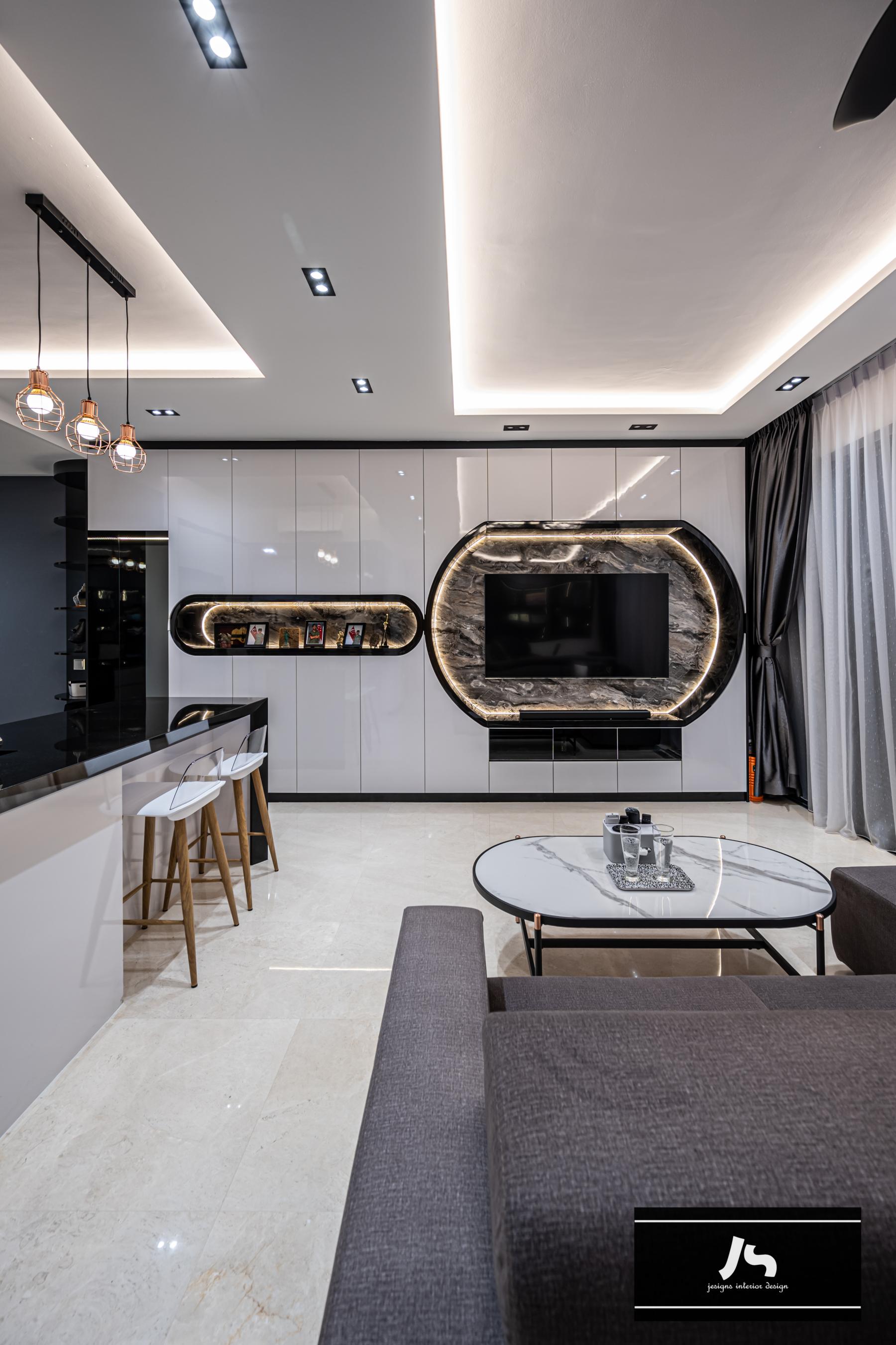 Modern Living Room with TV Console and Feature Wall