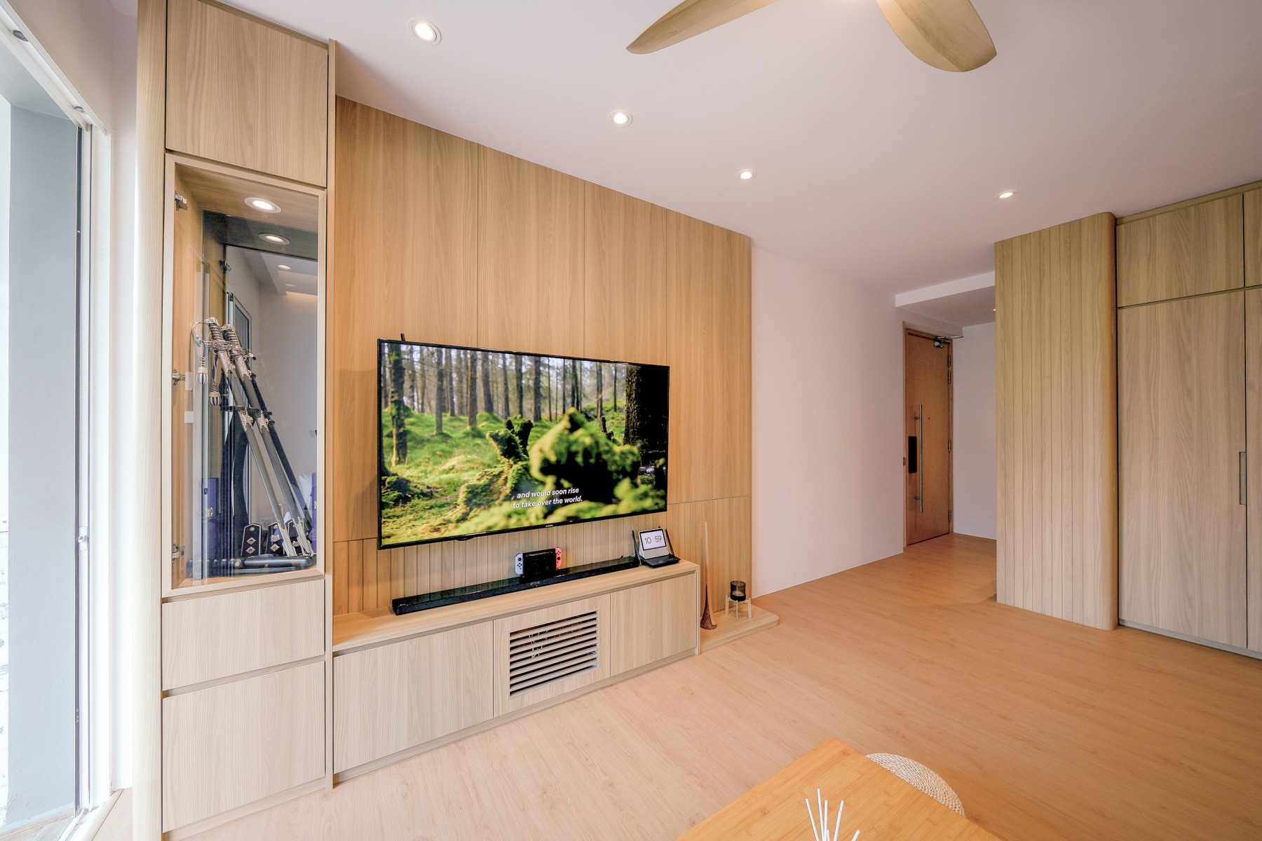 Scandinavian Living Room with Vinyl Flooring and TV Console