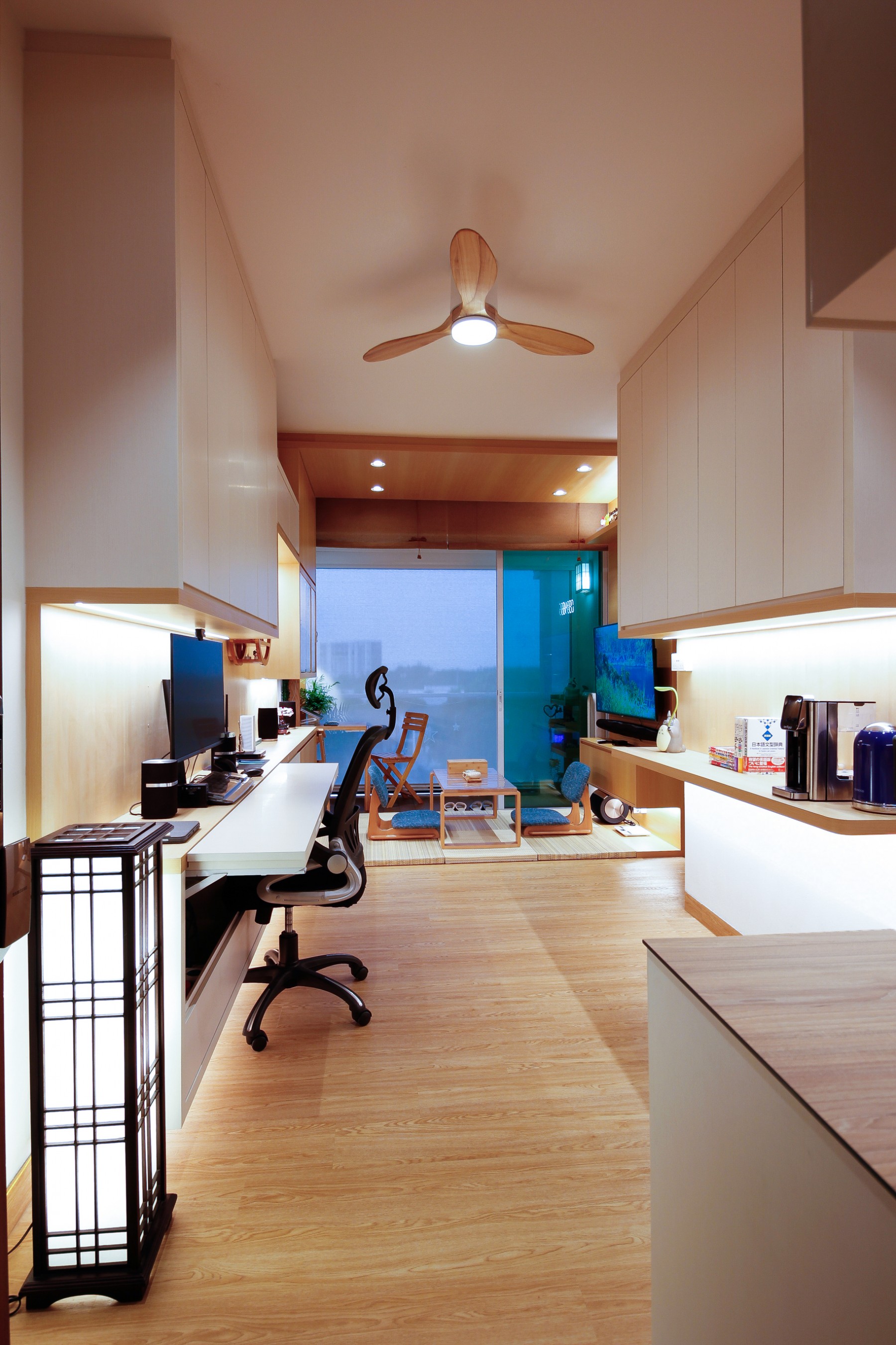 Asian Home Office with Small Storage and Drawer Units