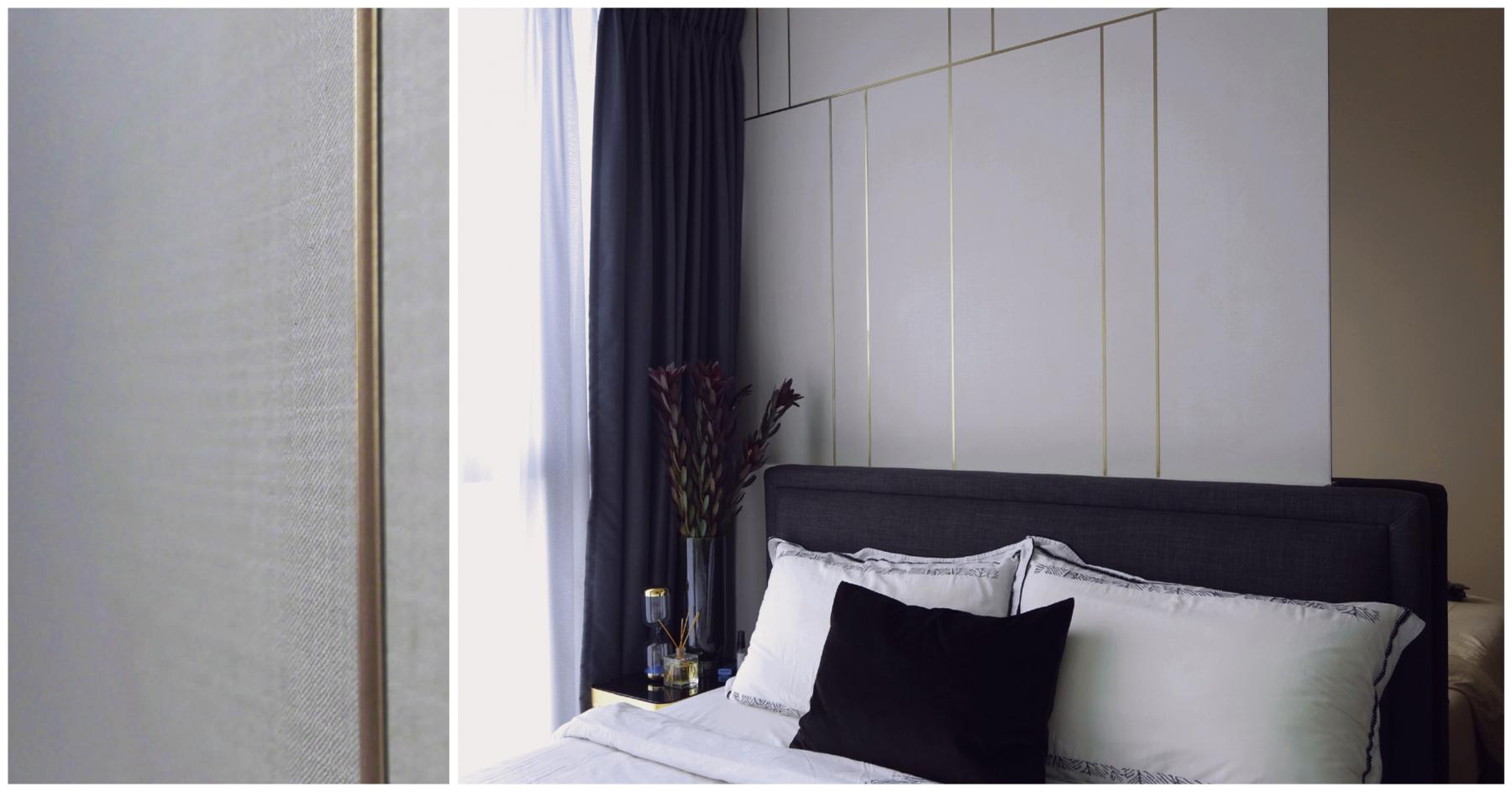 Modern Bedroom with Drop Ceiling and Queen Bed