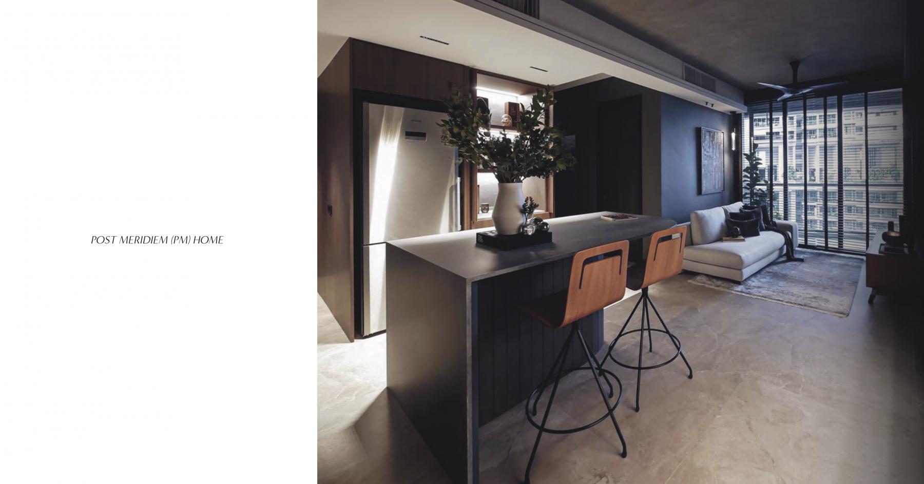 Modern Living Room with Bookshelf and Cement Floor