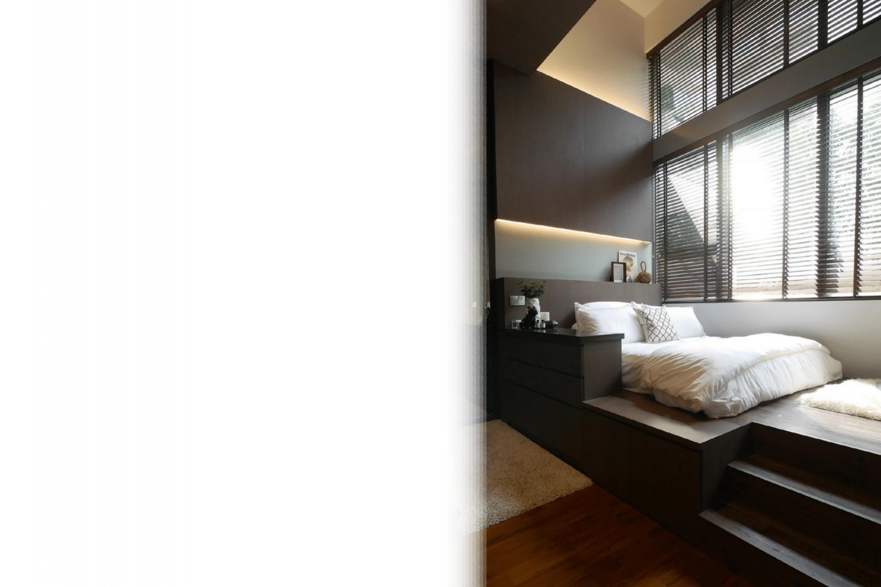 Industrial Bedroom with Herringbone Tiling and Parquet Floor