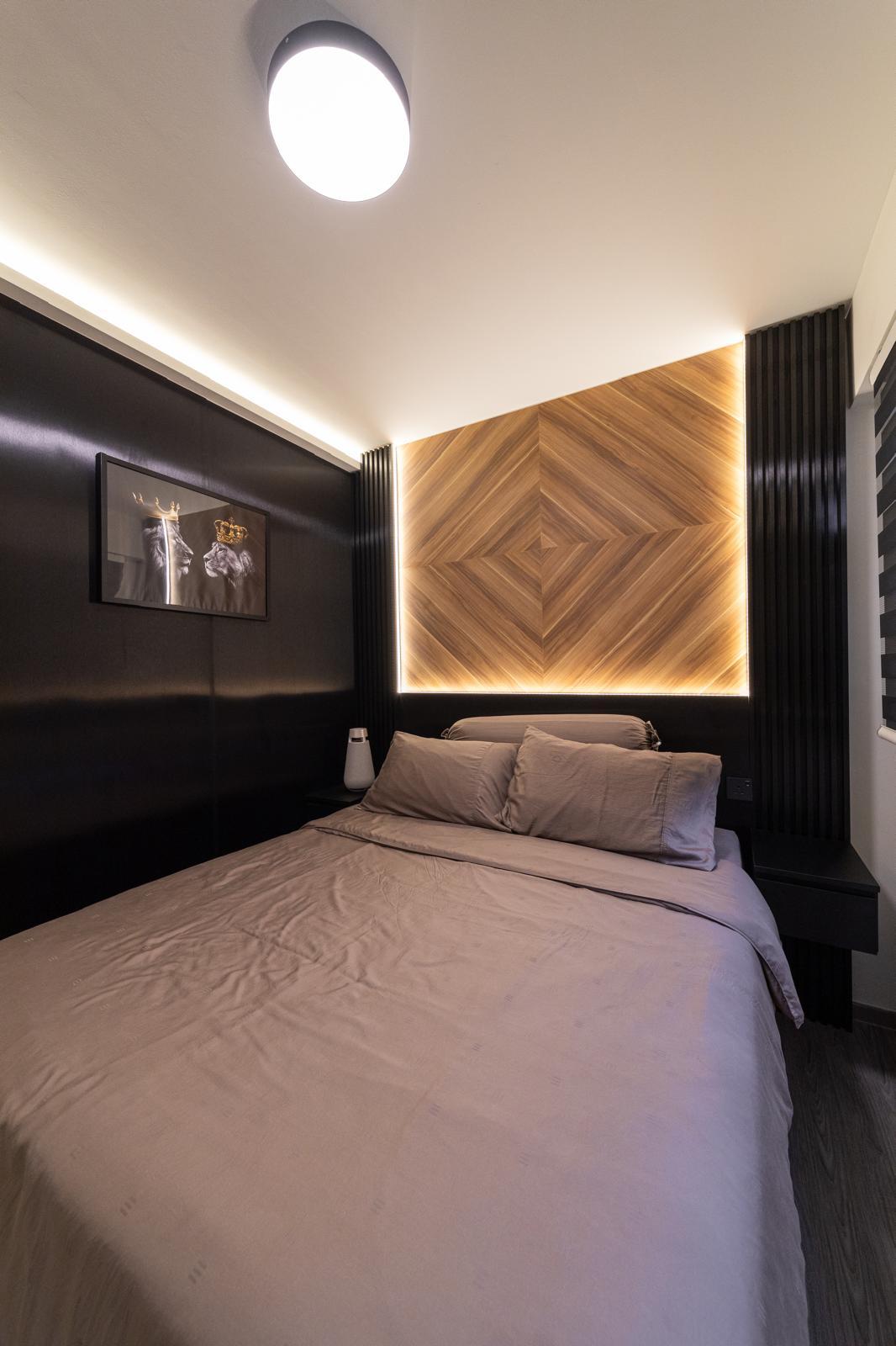 Modern Bedroom with Cove Lighting and Bedside Table