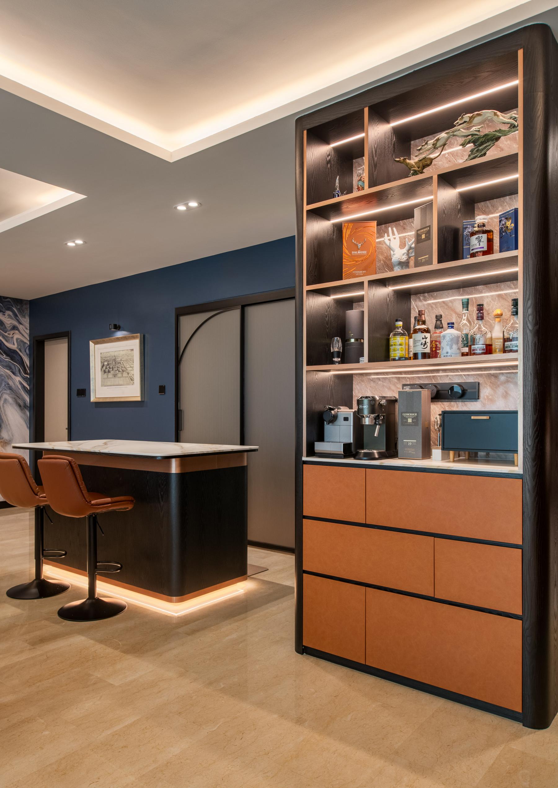 Eclectic Living Room with Bookshelf and Vinyl Flooring