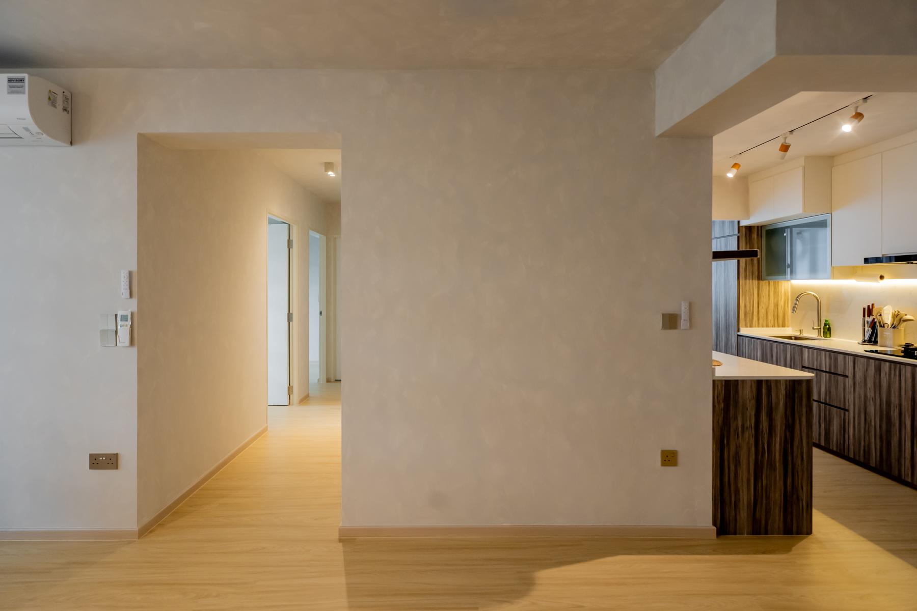 Scandinavian Living Room with Vinyl Flooring and Feature Wall