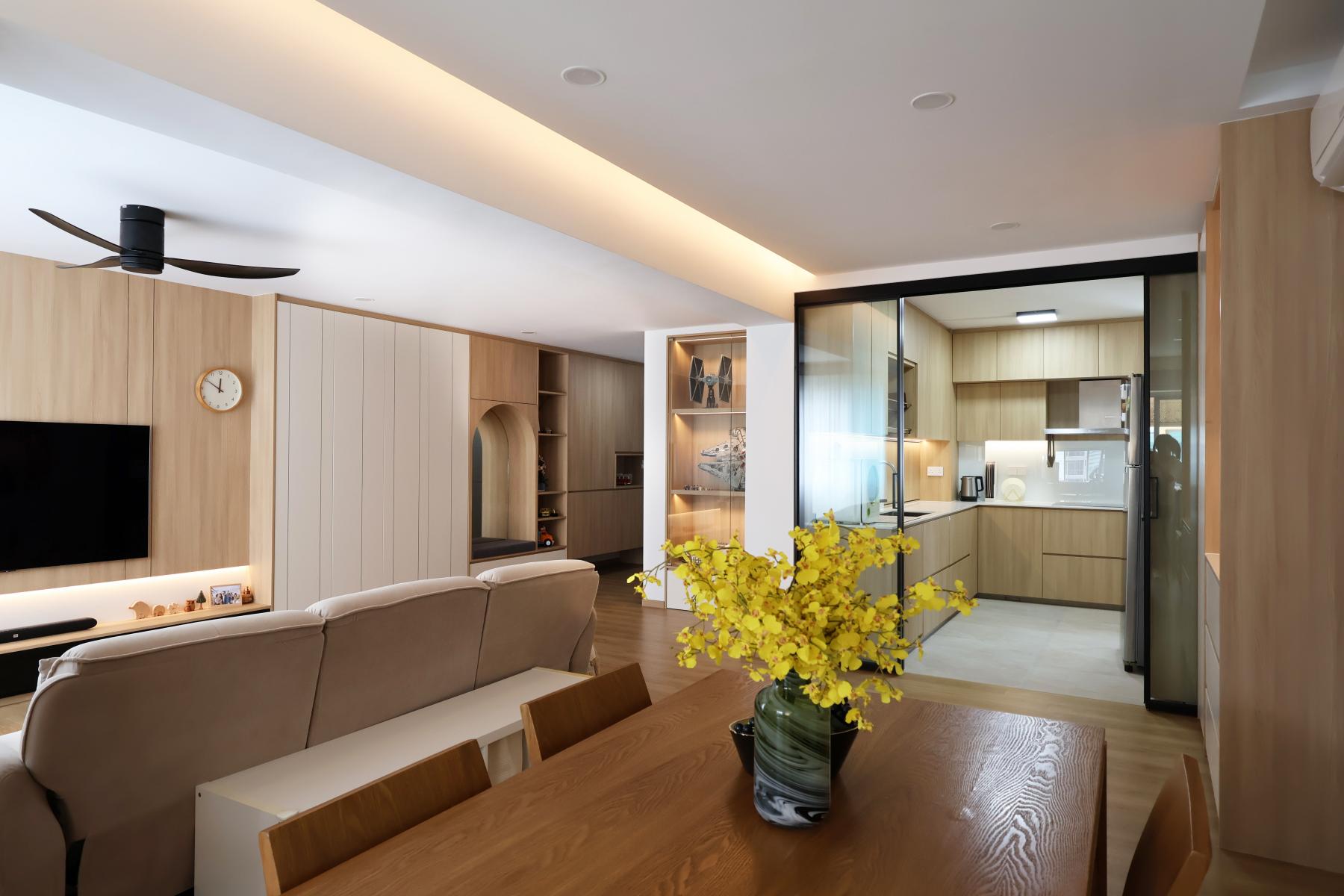 Contemporary Living Room with Vinyl Flooring and TV Console