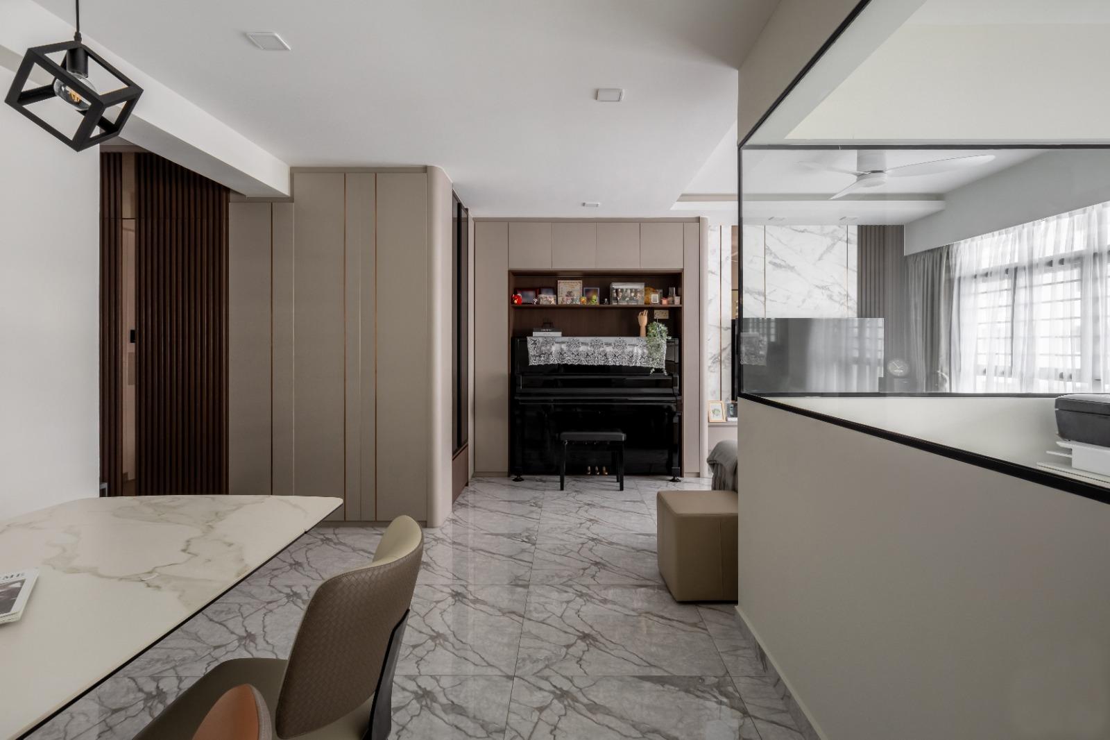 Contemporary Living Room with TV Console and Ceiling Light