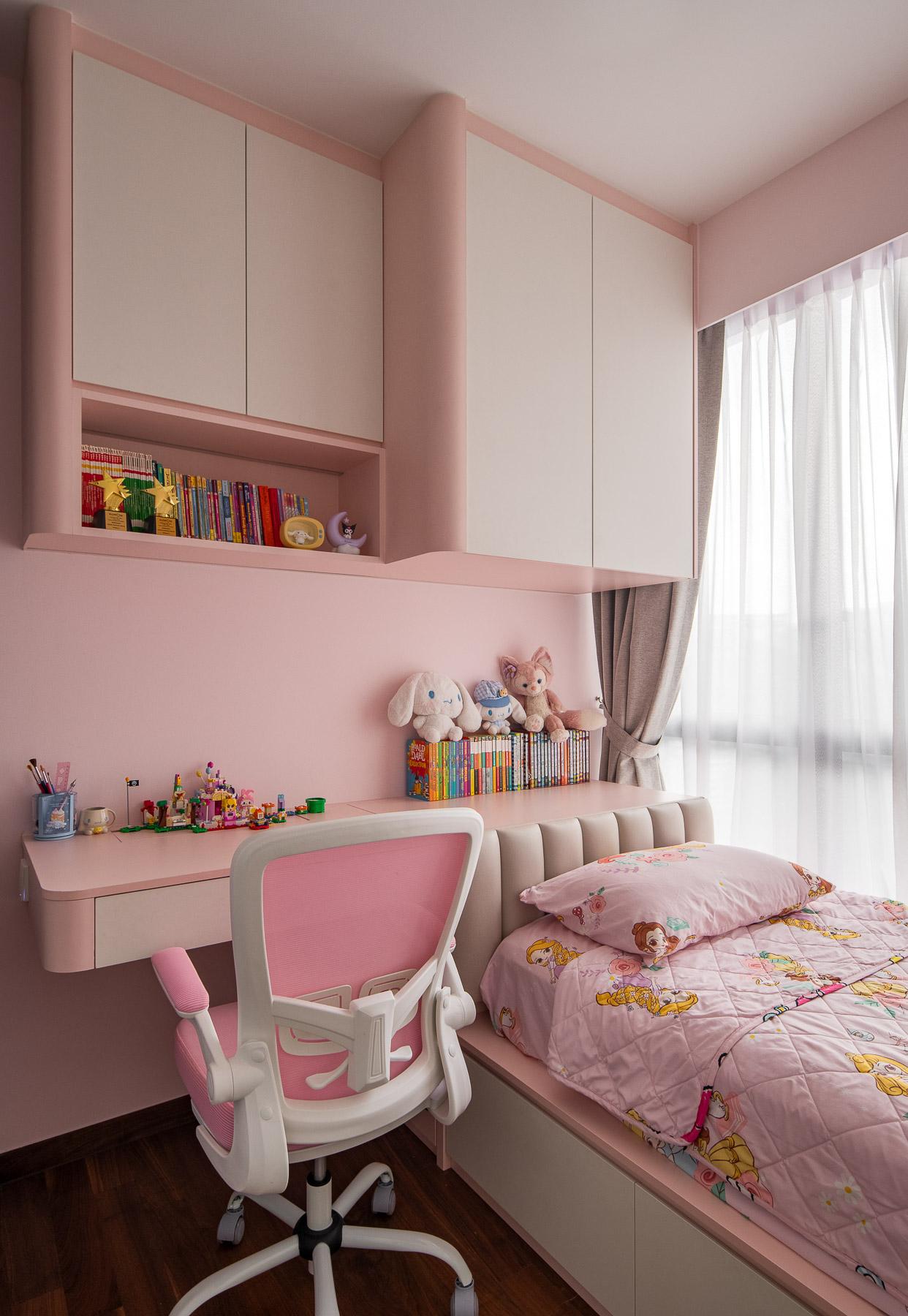 Contemporary Bedroom with Bookshelf and Platform Bed