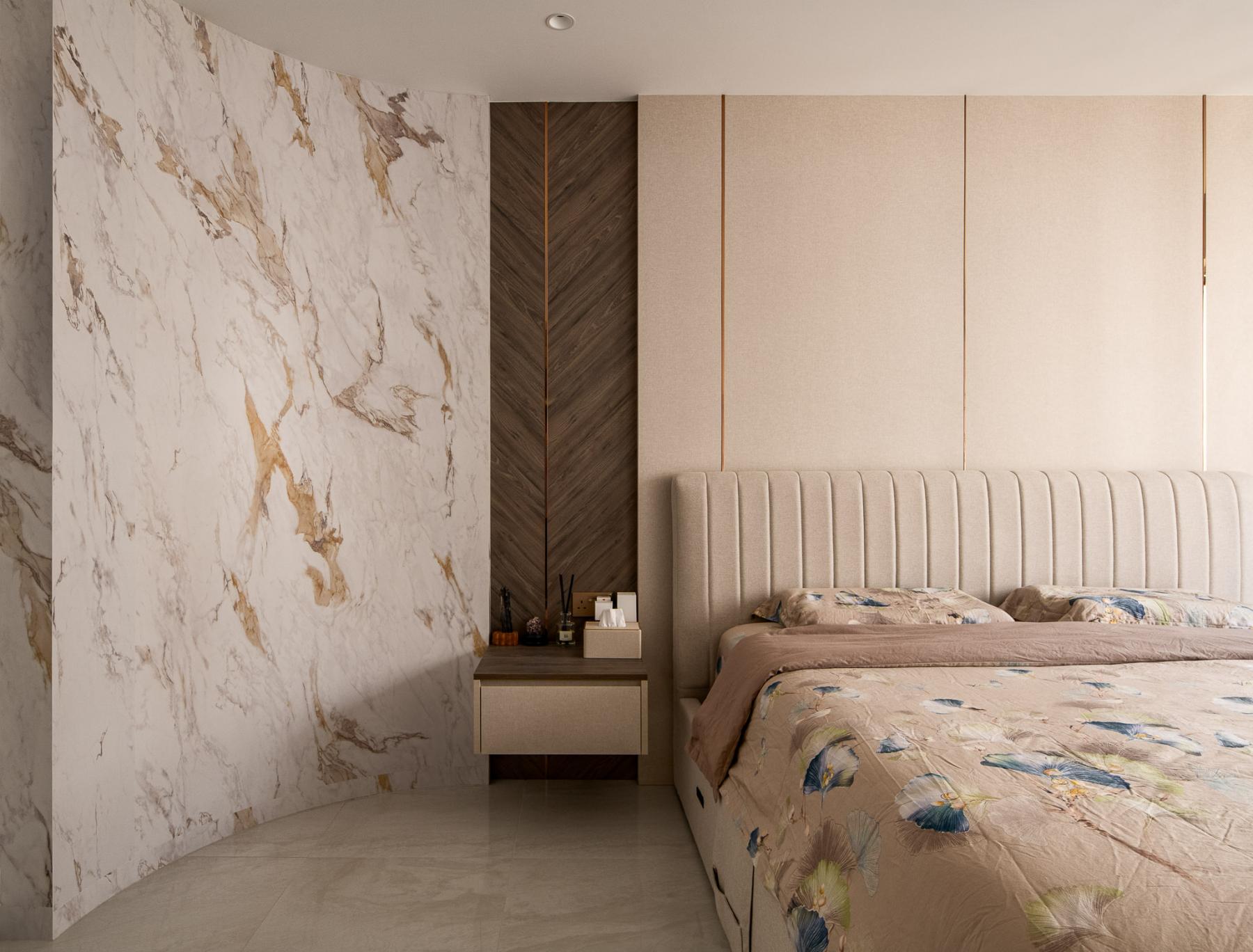 Contemporary Bedroom with Homogeneous Tiles and Built-in Bed