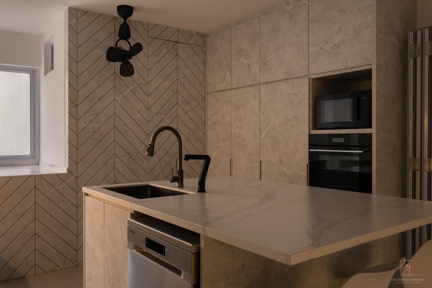 Contemporary Kitchen with Kitchen Island and Kitchen Backsplash