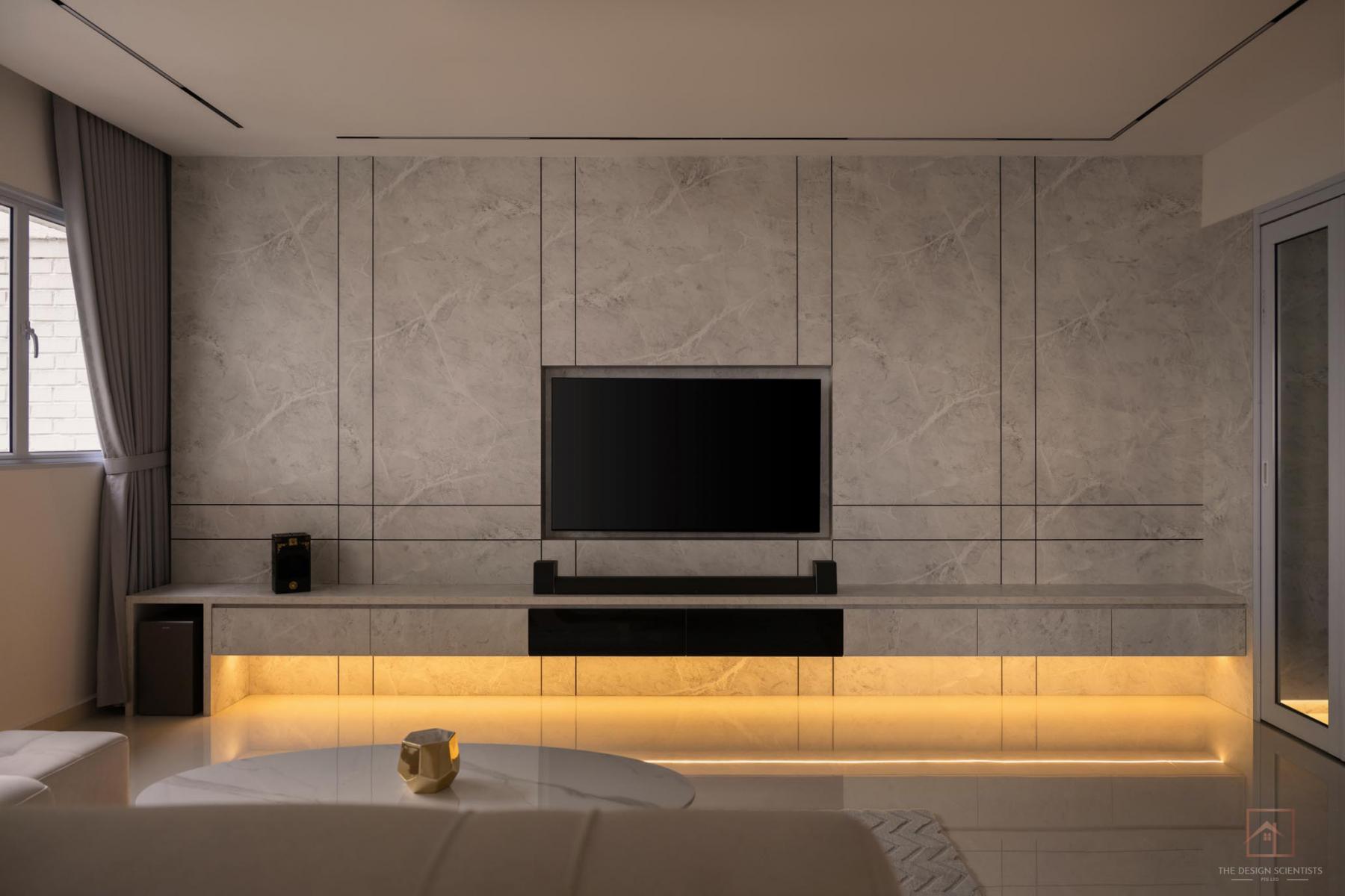 Contemporary Living Room with TV Console and Feature Wall