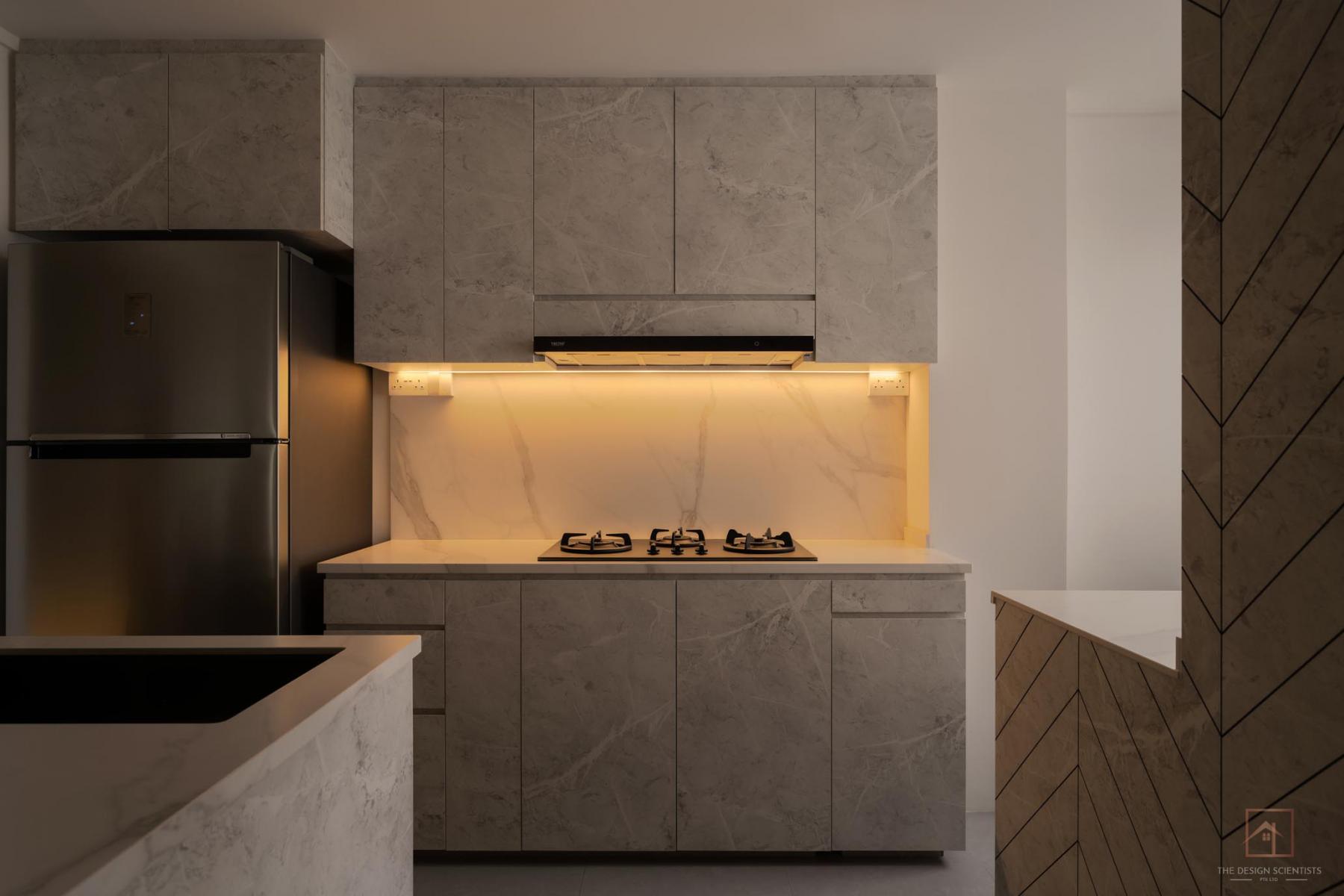 Contemporary Kitchen with Countertop and Homogeneous Tiles
