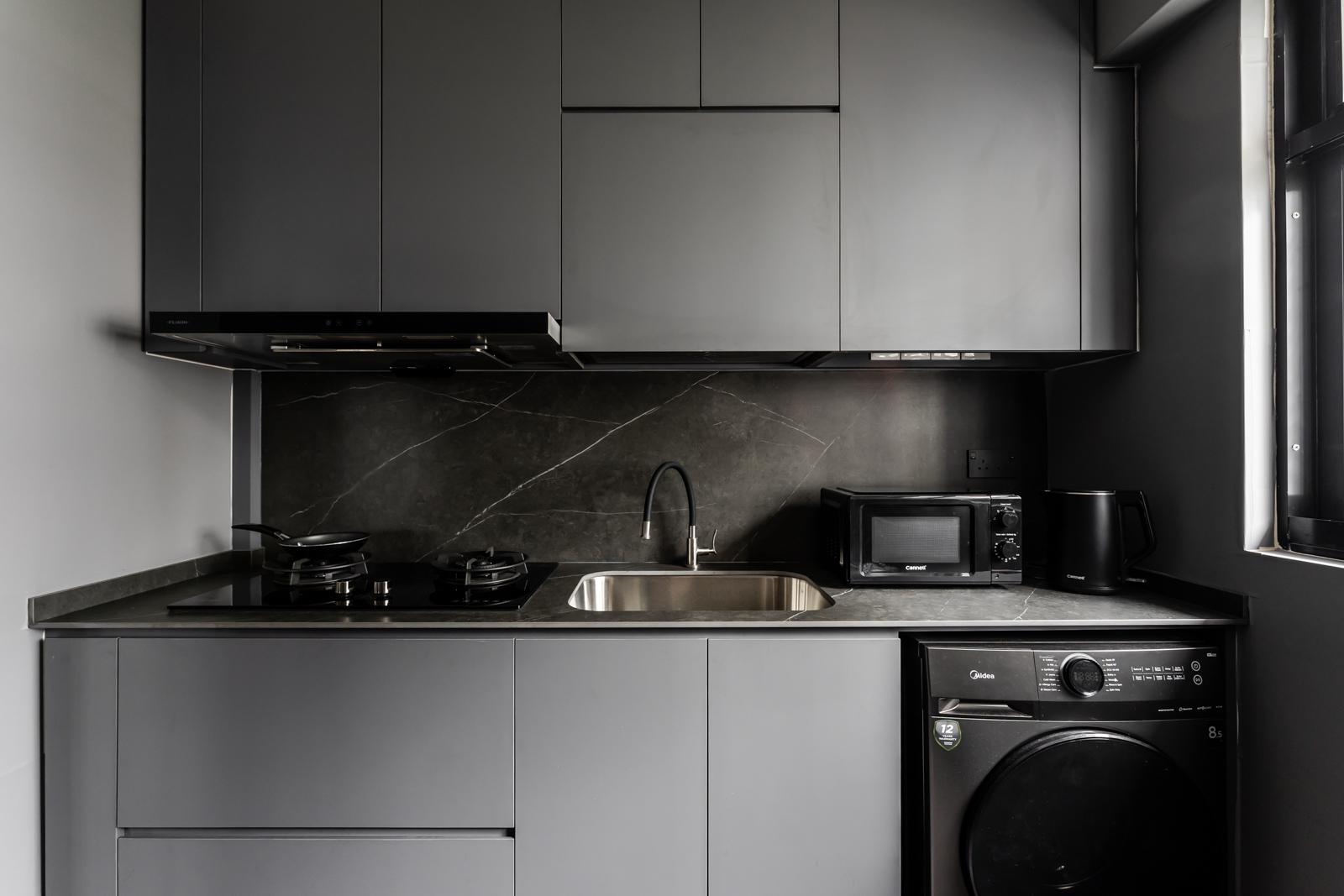 Industrial Kitchen with Countertop and Homogeneous Tiles