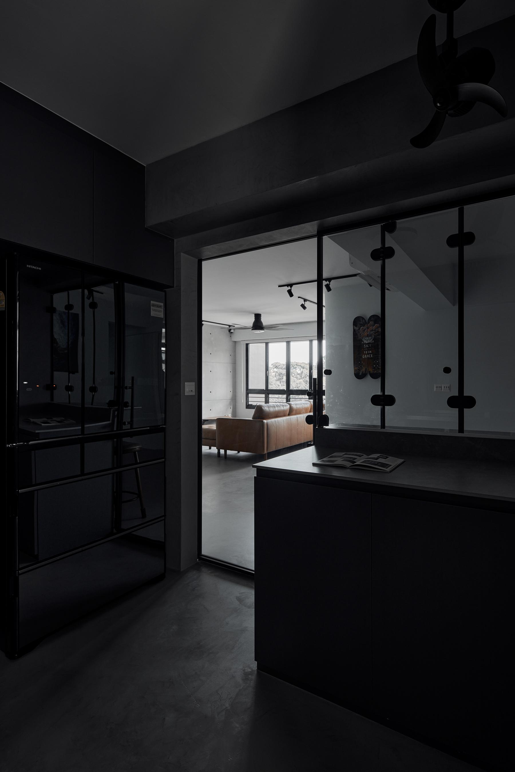 Industrial Kitchen with Kitchen Window and Kitchen Island