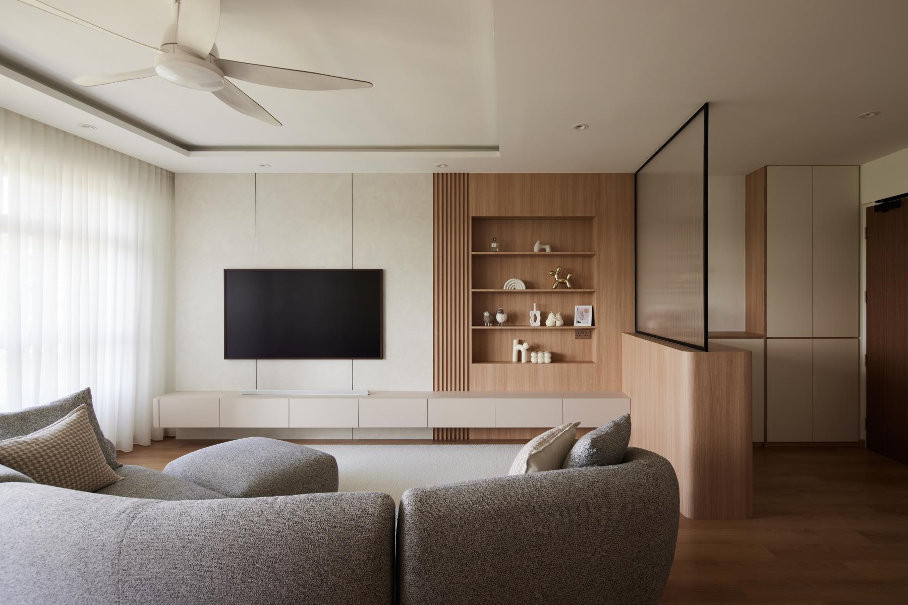 Modern Living Room with Wood Flooring and TV Console
