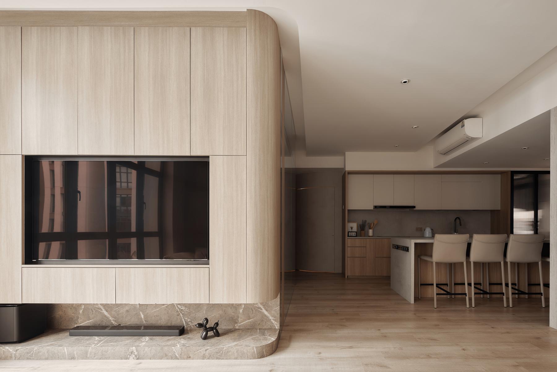 Modern Living Room with Wood Flooring and TV Console