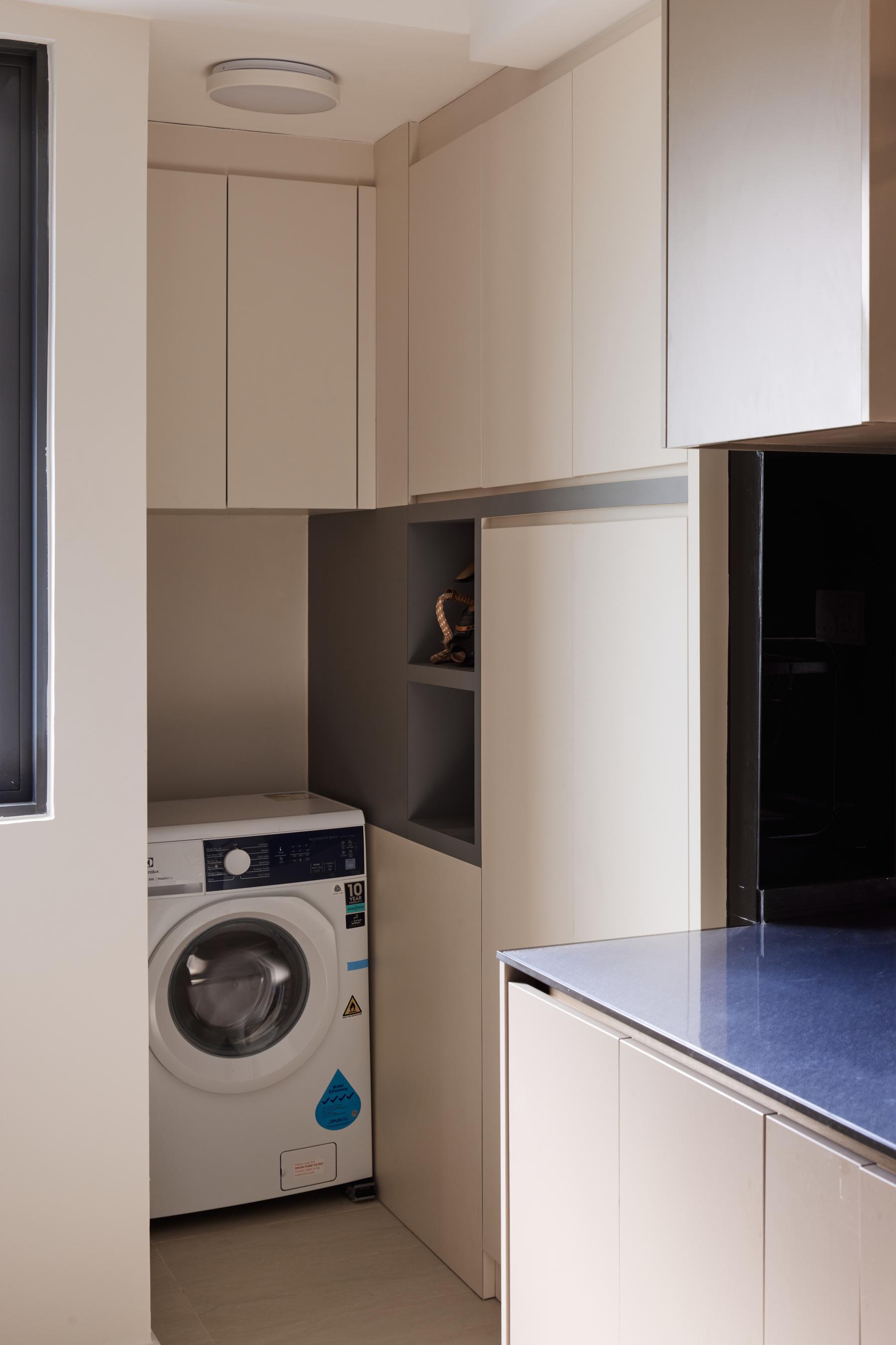 Modern Service Yard with Washing Machine and Laundry Area