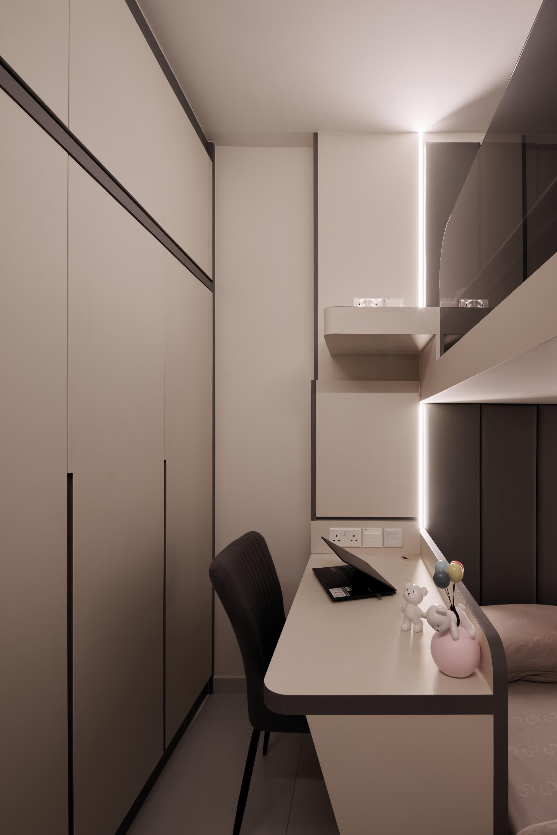 Modern Bedroom with Platform Bed and Wardrobe