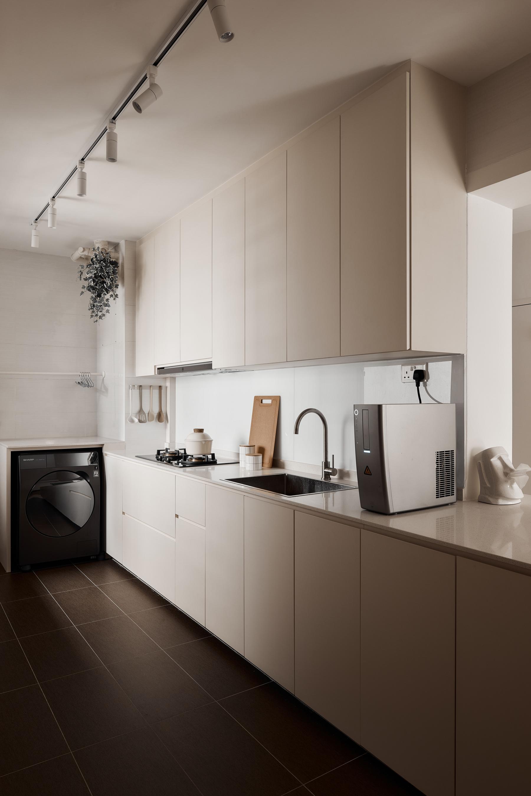 Scandinavian Kitchen with Countertop and Cement Floor