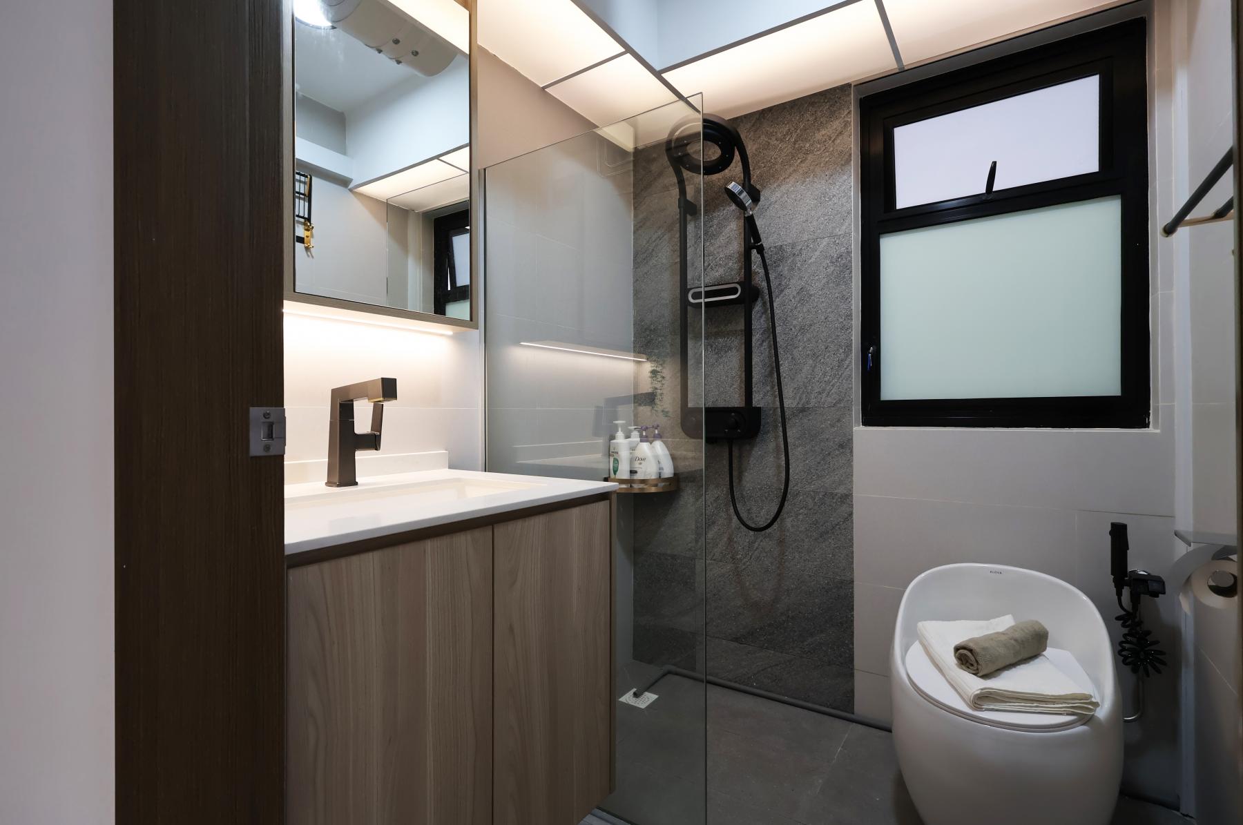Contemporary Bathroom with Bathroom Accessories and Showers