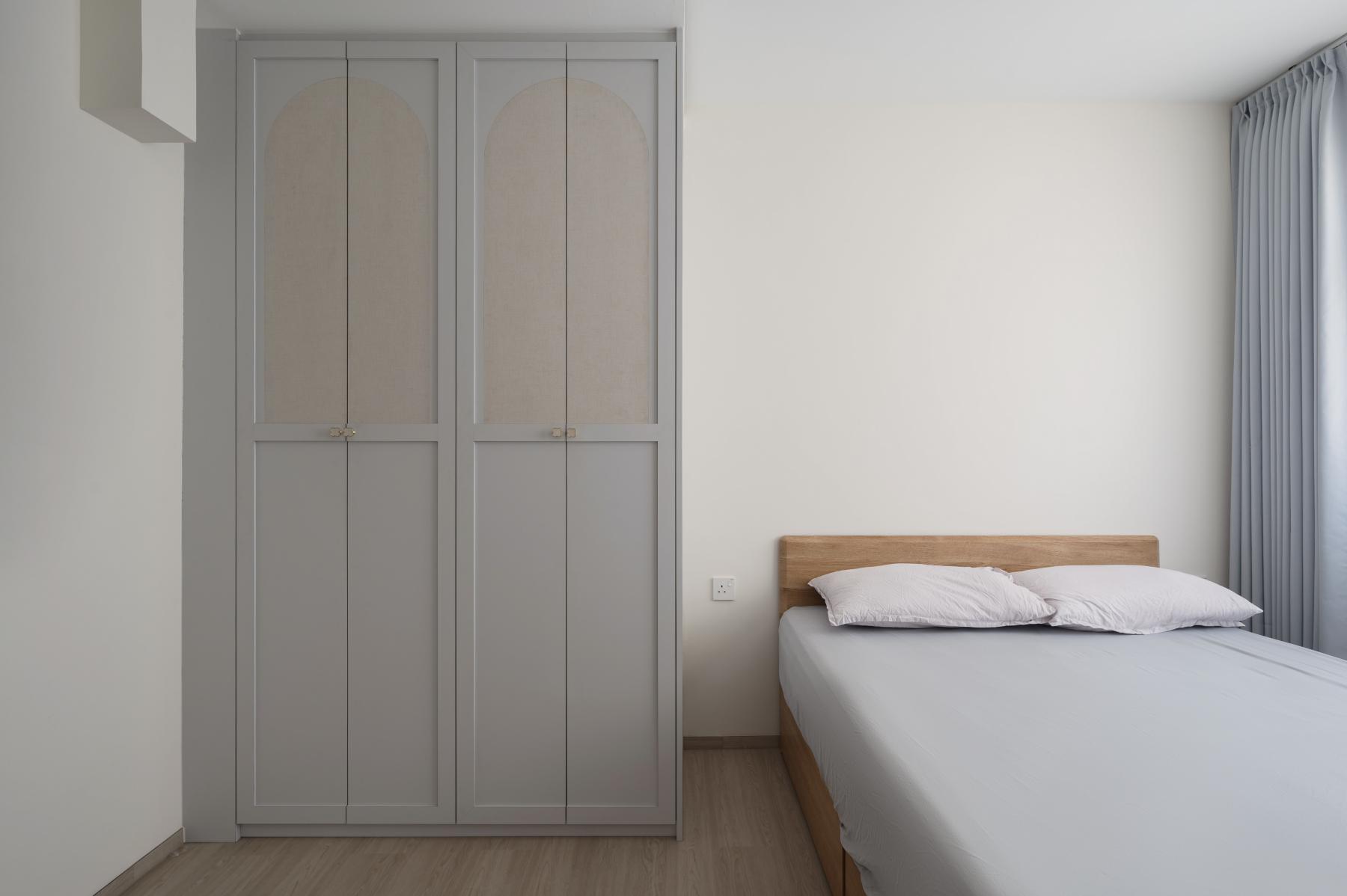 Scandinavian Bedroom with Vinyl Flooring and Cove Lighting