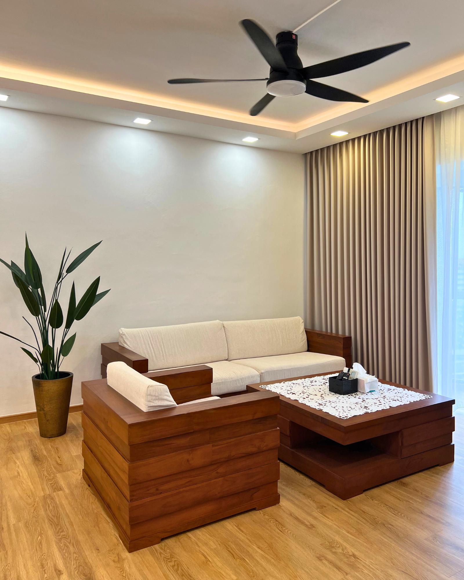 Scandinavian Living Room with Wood Flooring and TV Console
