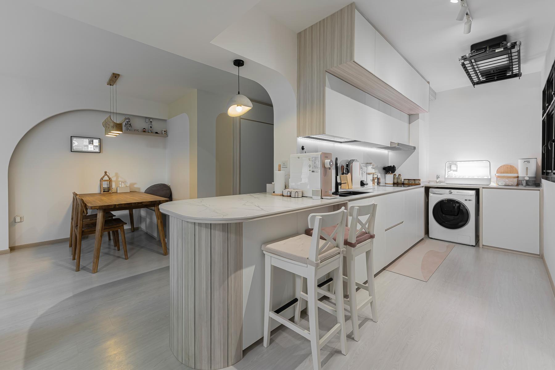 Scandinavian Kitchen with Countertop and Vinyl Flooring