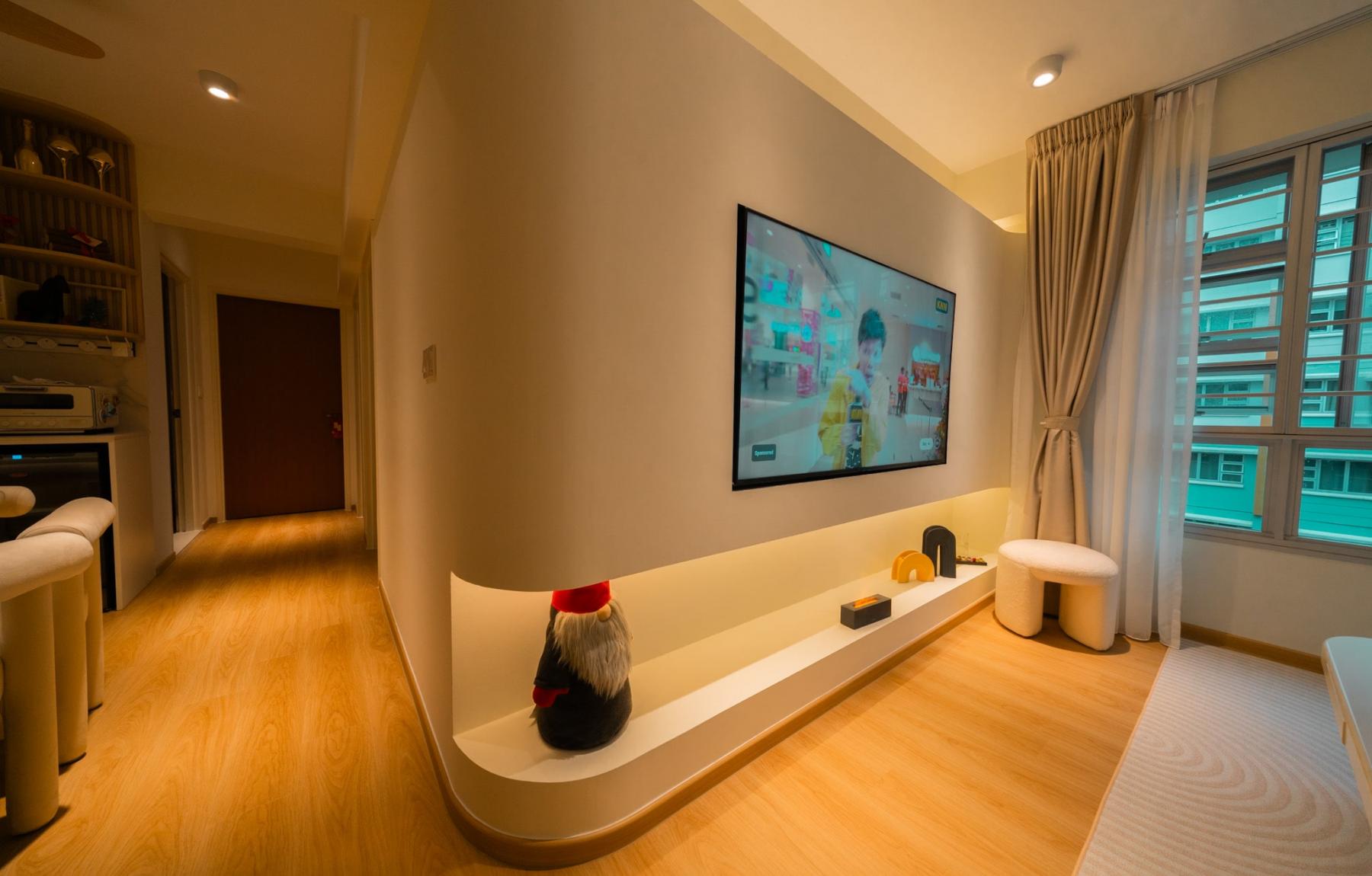 Minimalist Living Room with Wood Flooring and TV Console