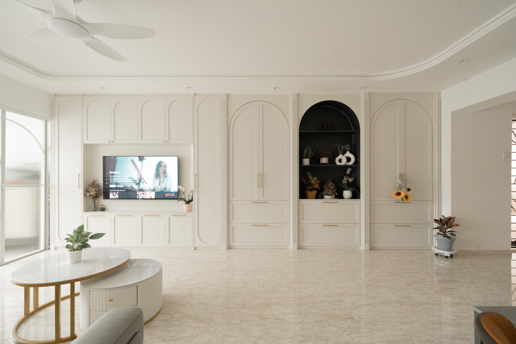 Modern Living Room with Bookshelf and TV Console