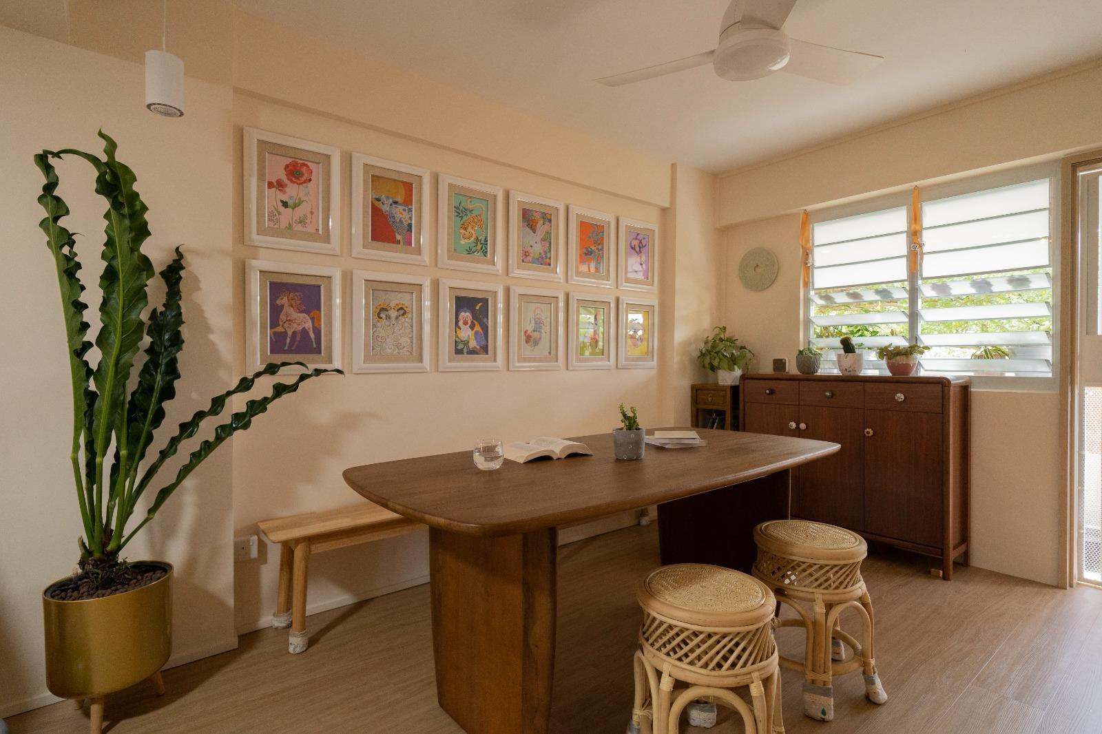 Contemporary Dining Room with Dining Table and Seating Bench