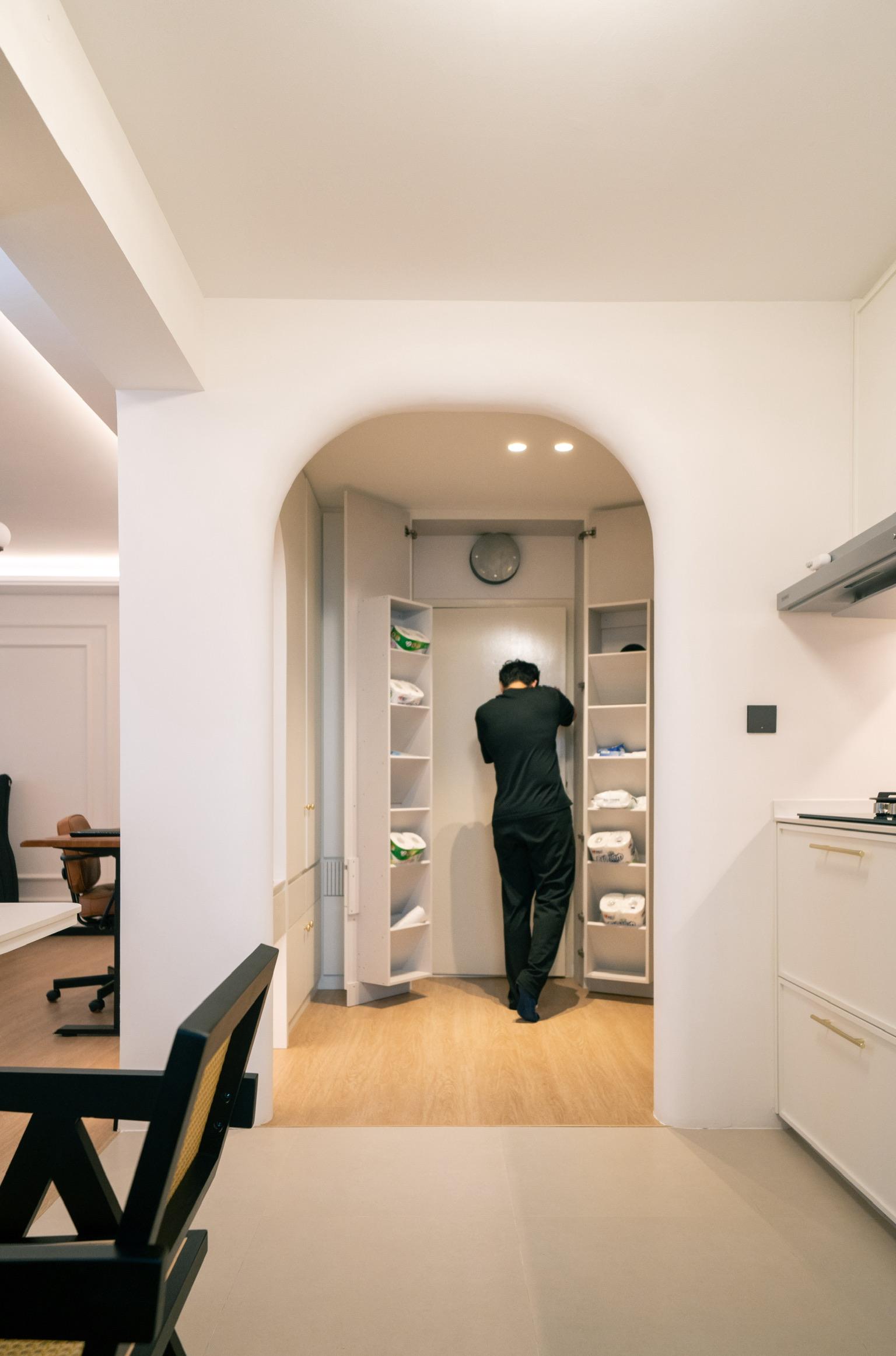 Vintage Storeroom with Storage Cabinets and Wall Shelves