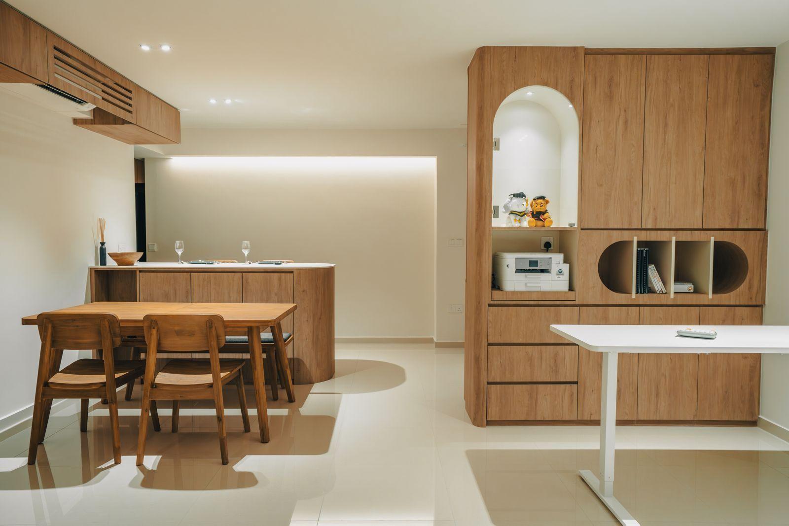 Scandinavian Living Room with Feature Wall and Dining Table