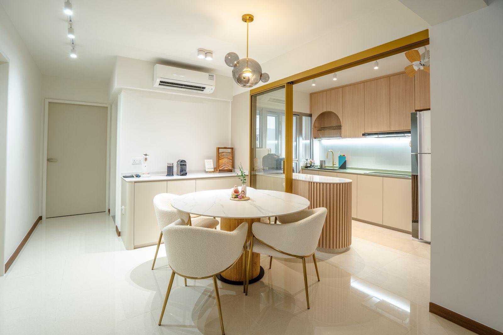 Modern Living Room with Feature Wall and Open Kitchen
