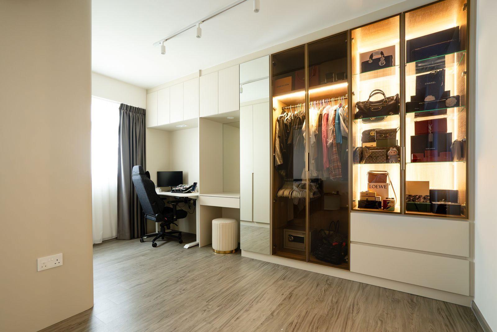 Modern Bedroom with Wood Flooring and Wardrobe