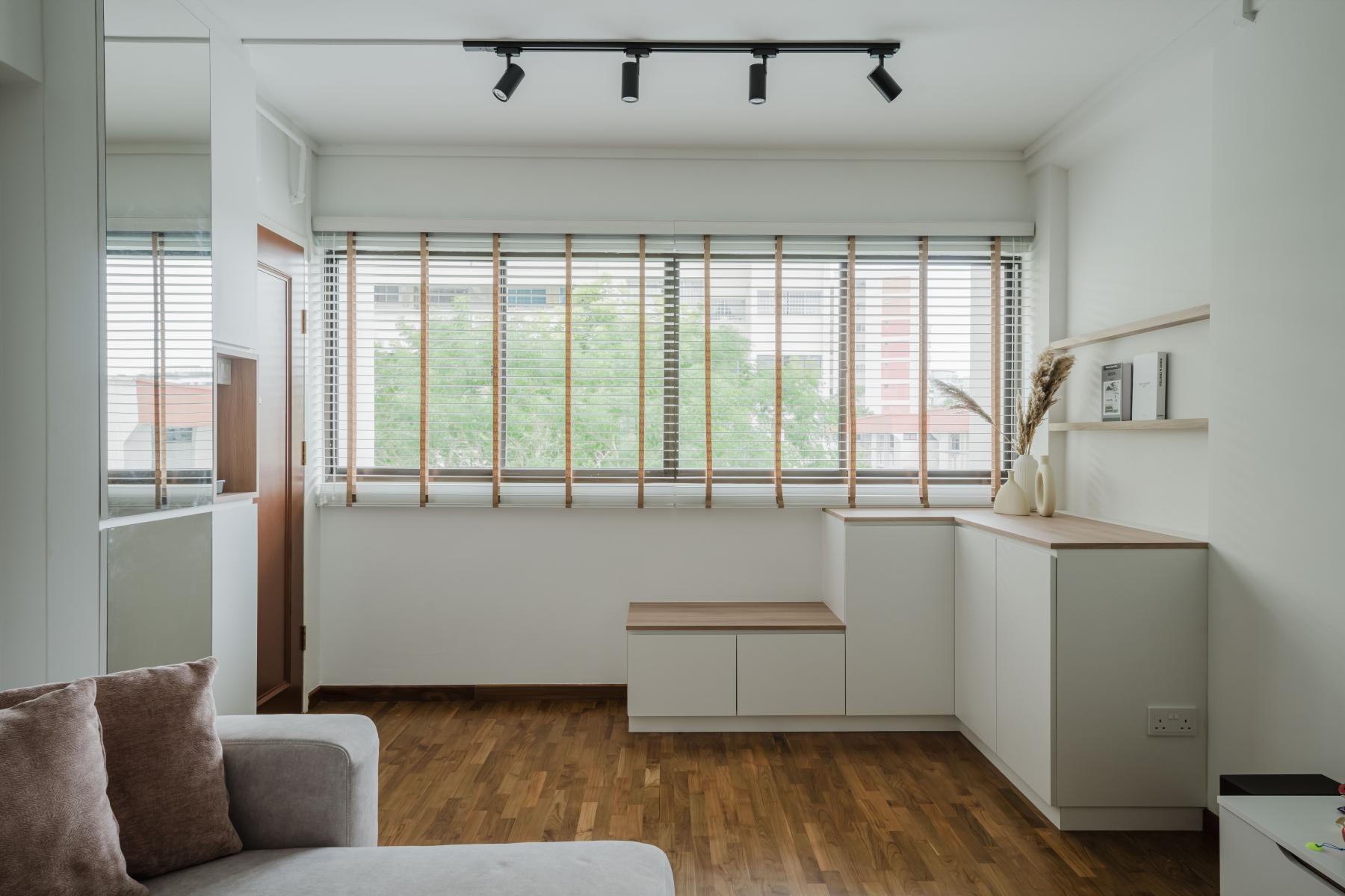 Scandinavian Entryway with Mirror and Shoe Rack