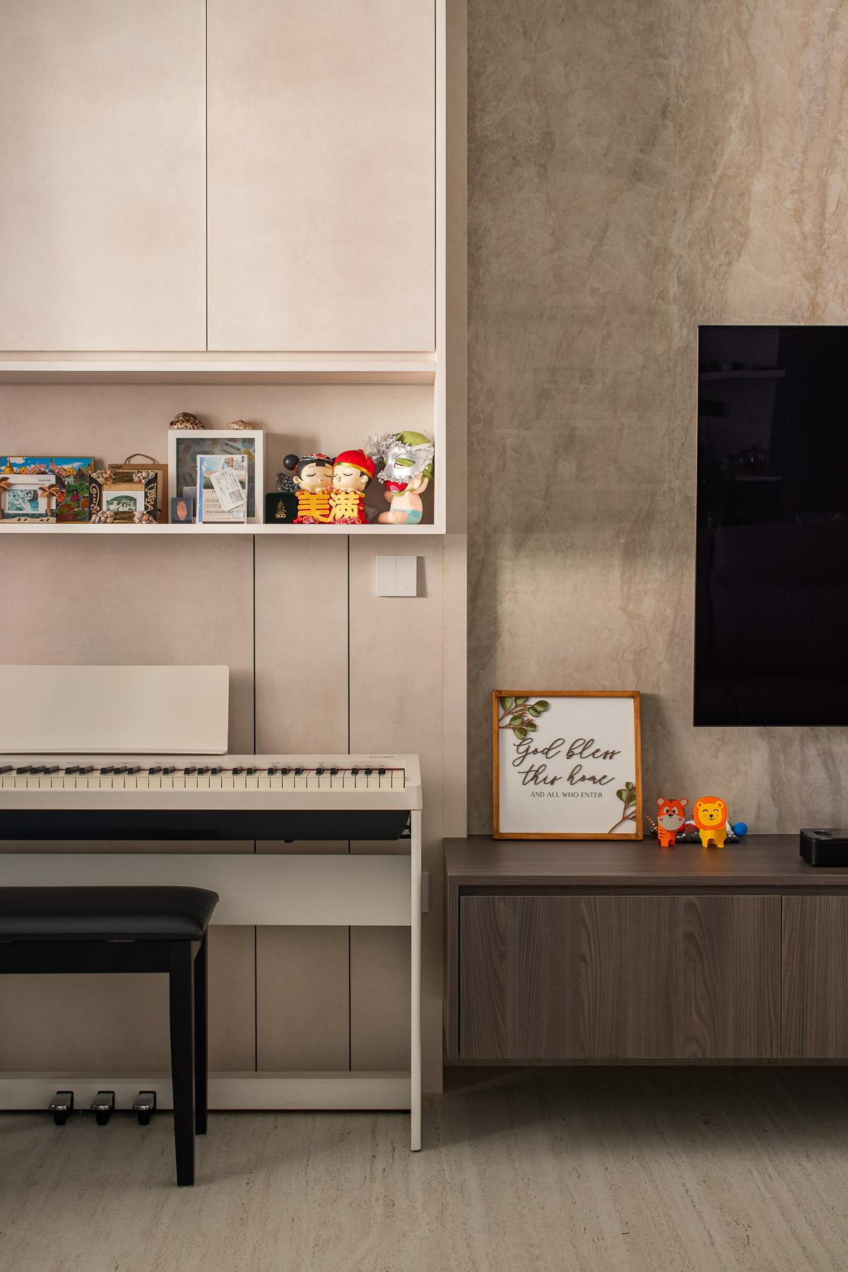 Contemporary Living Room with TV Console and Feature Wall