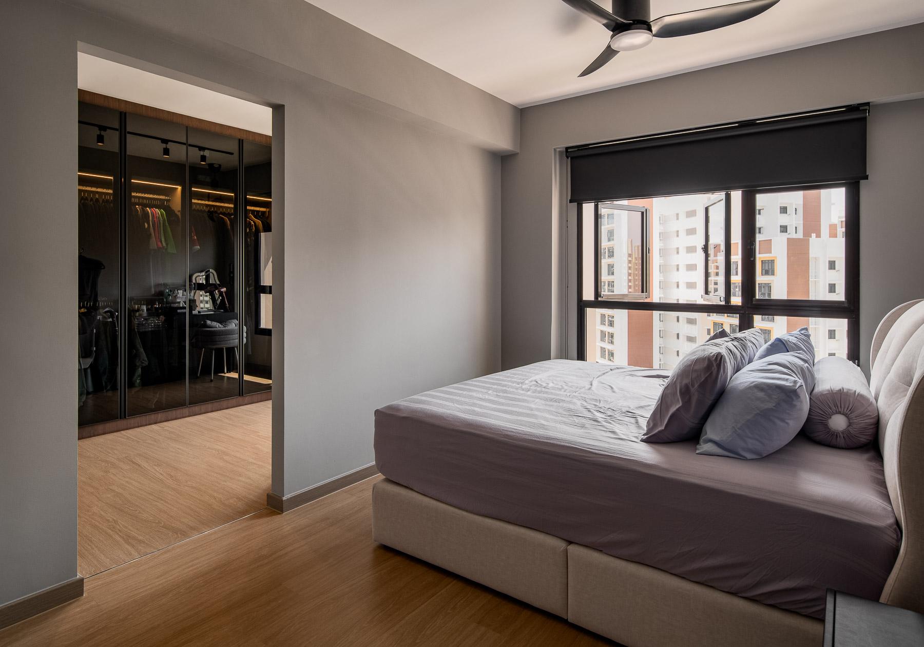 Industrial Bedroom with Platform Bed and Wardrobe