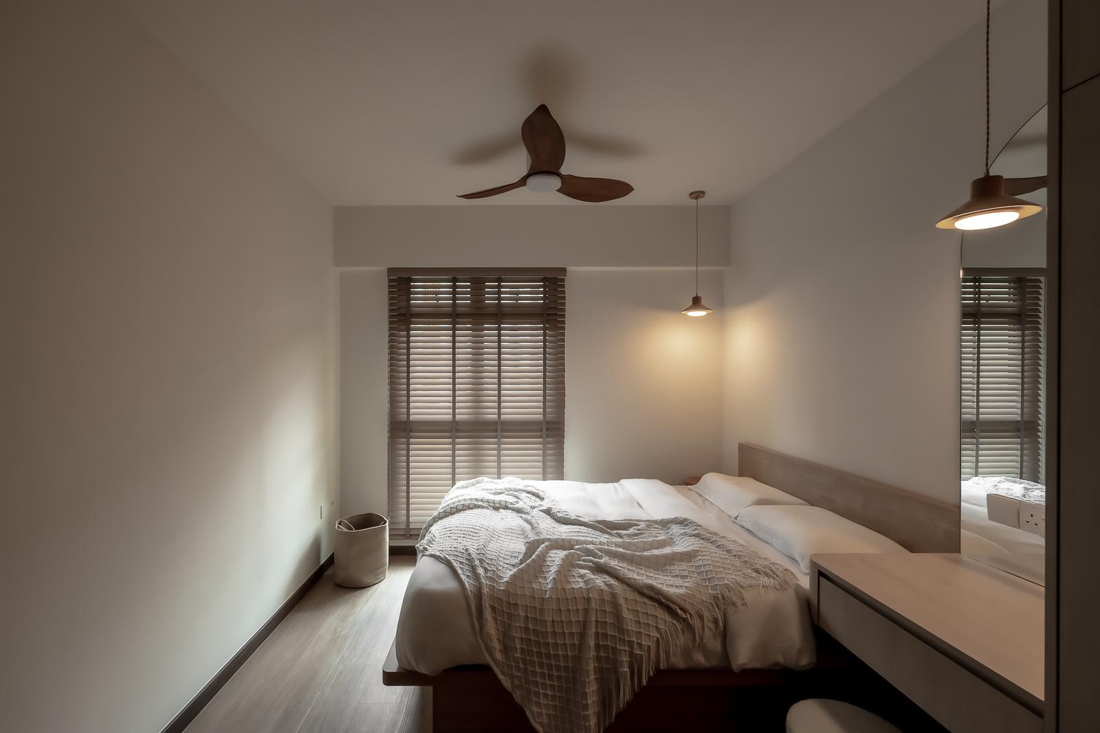 Modern Bedroom with Platform Bed and Wood Flooring