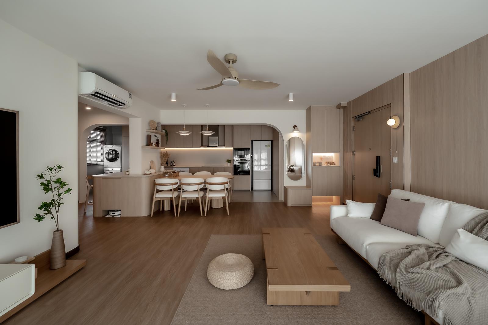 Modern Living Room with Wood Flooring and Feature Wall
