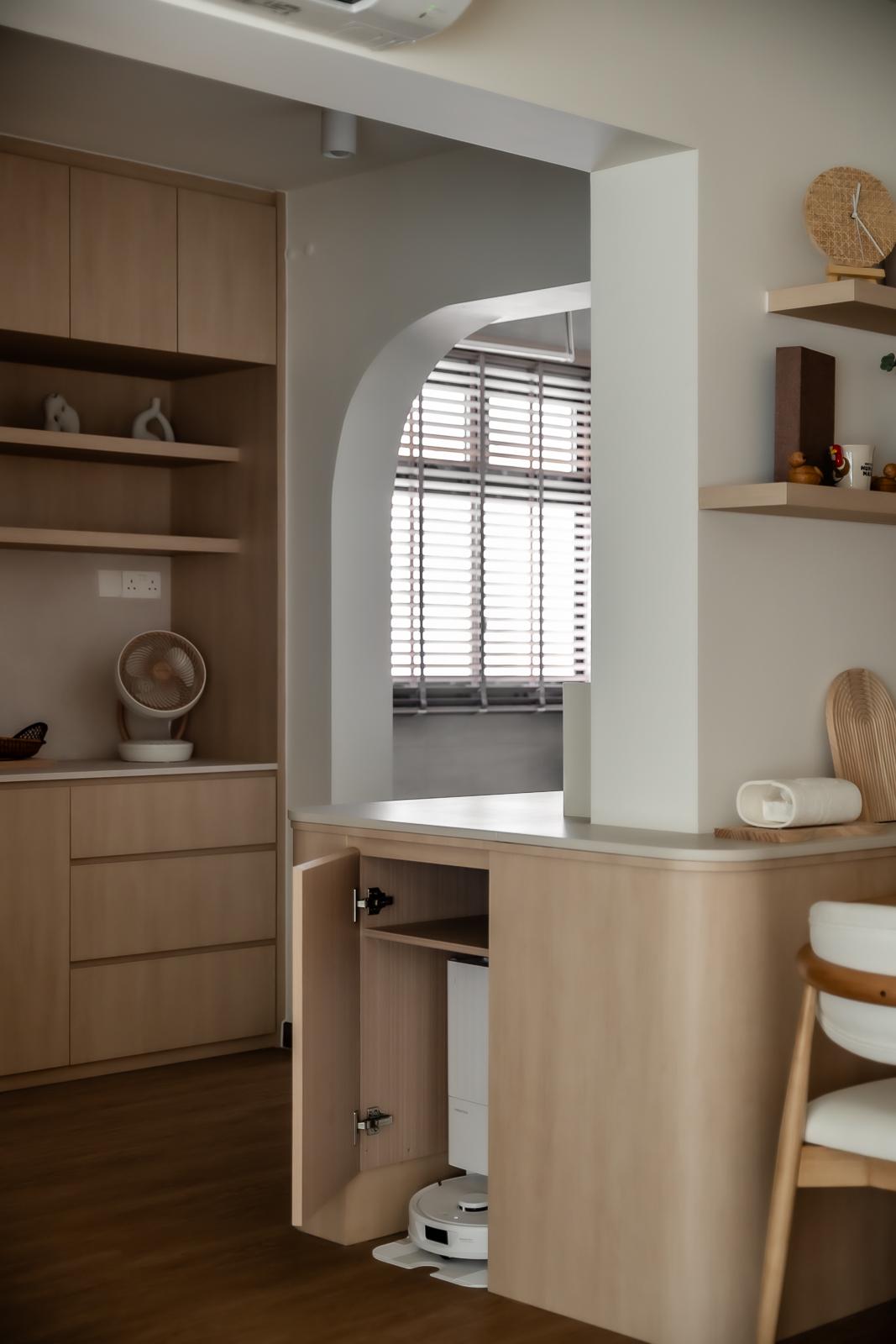 Modern Pantry with Kitchen Island and Tableware