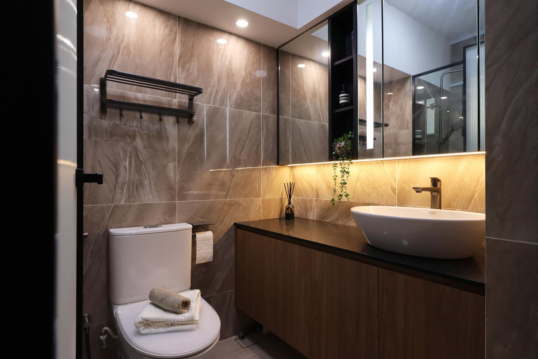 Contemporary Bathroom with Toilet Bowl and Houseplants