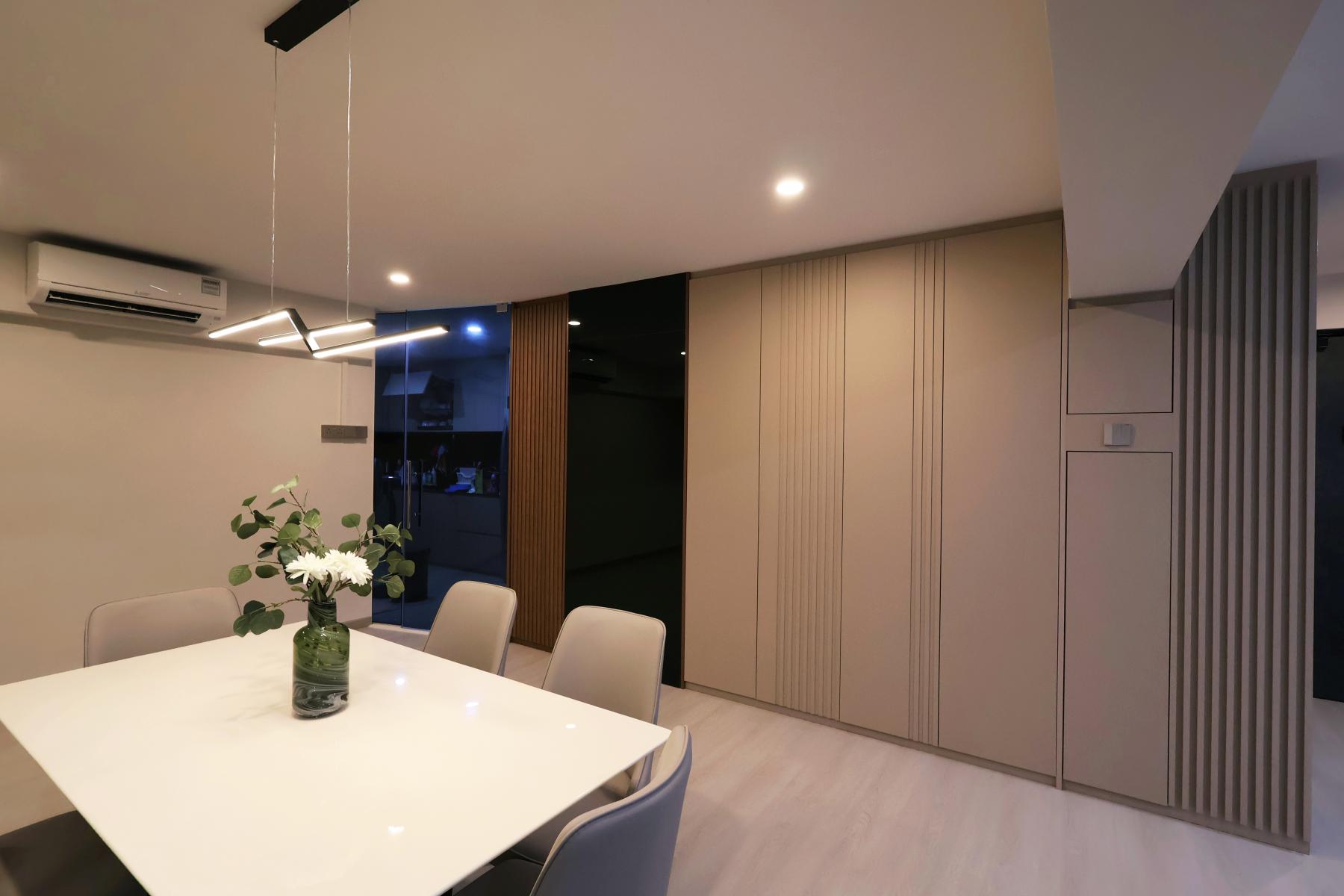 Contemporary Living Room with Homogeneous Tiles and TV Console