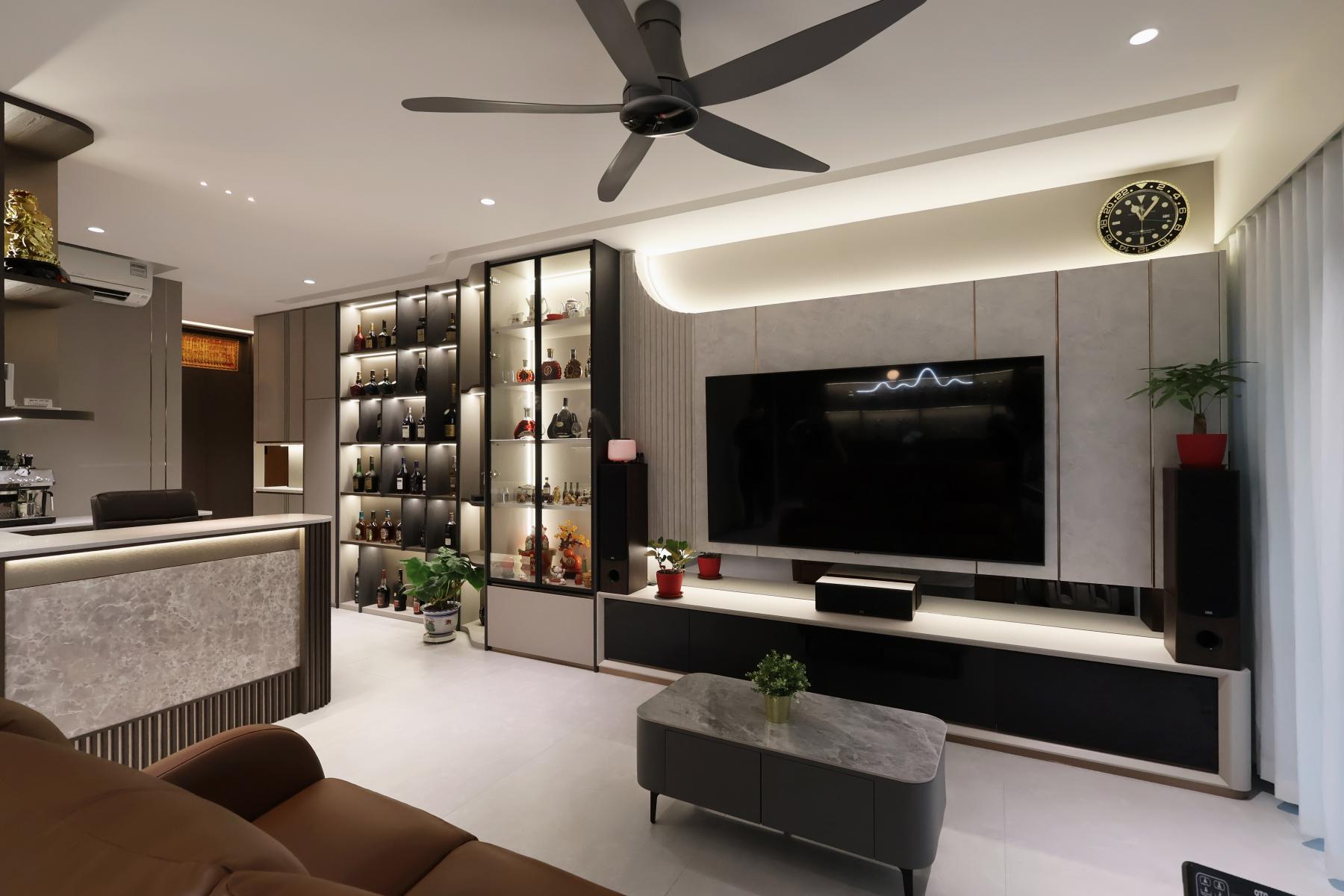 Contemporary Living Room with TV Console and Ceiling Light