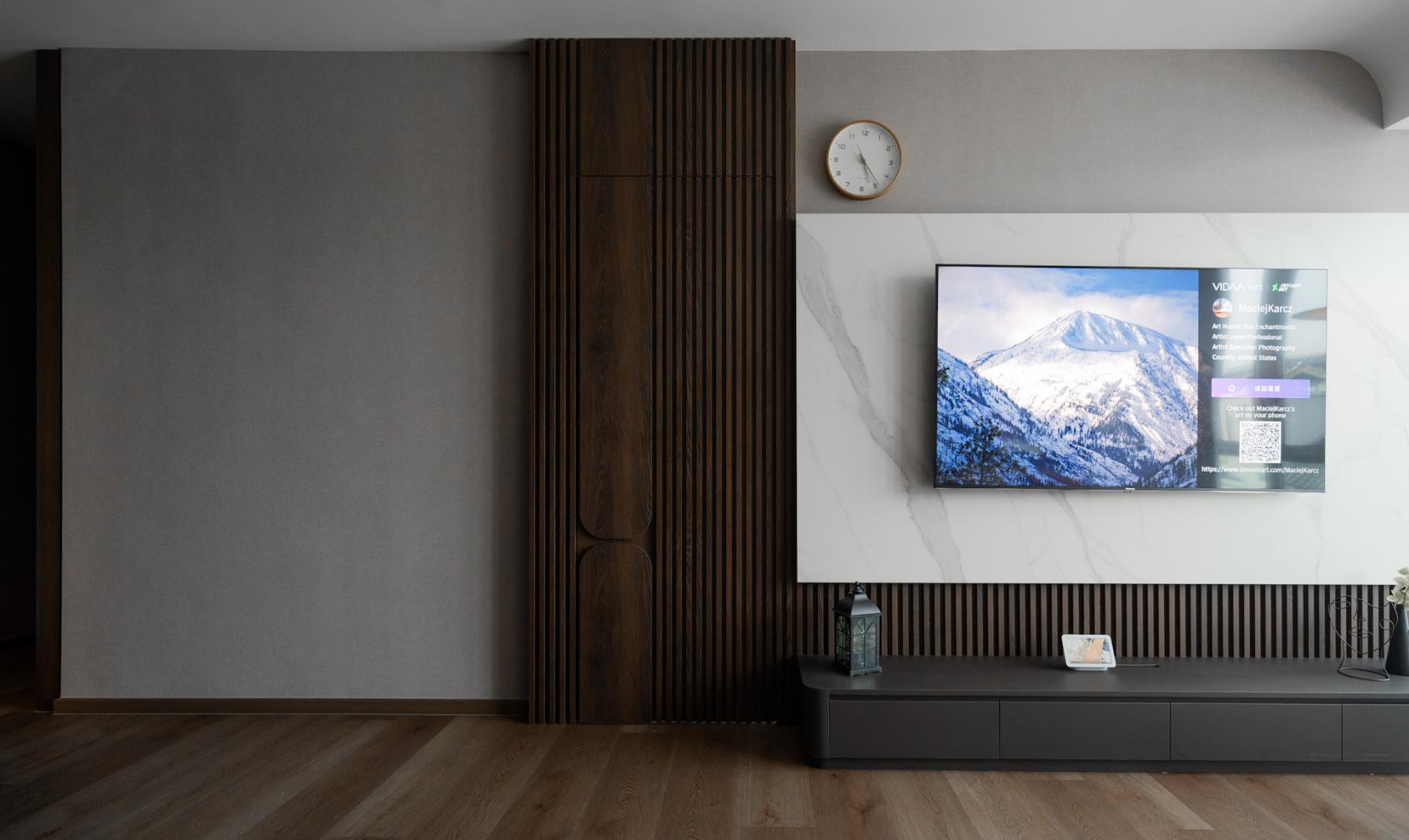 Modern Living Room with Wood Flooring and TV Console