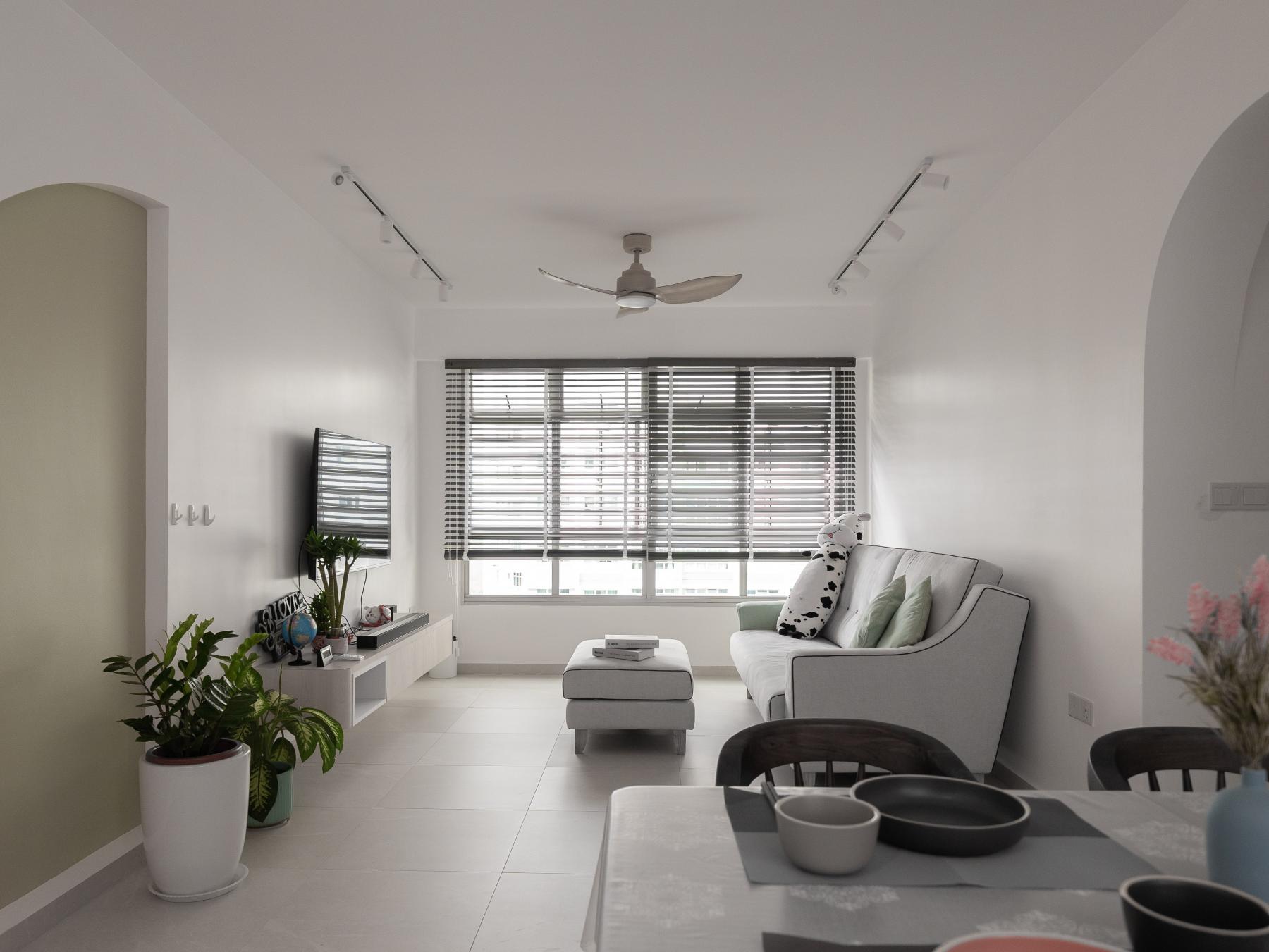 Minimalist Living Room with Sofa and Display Cabinets